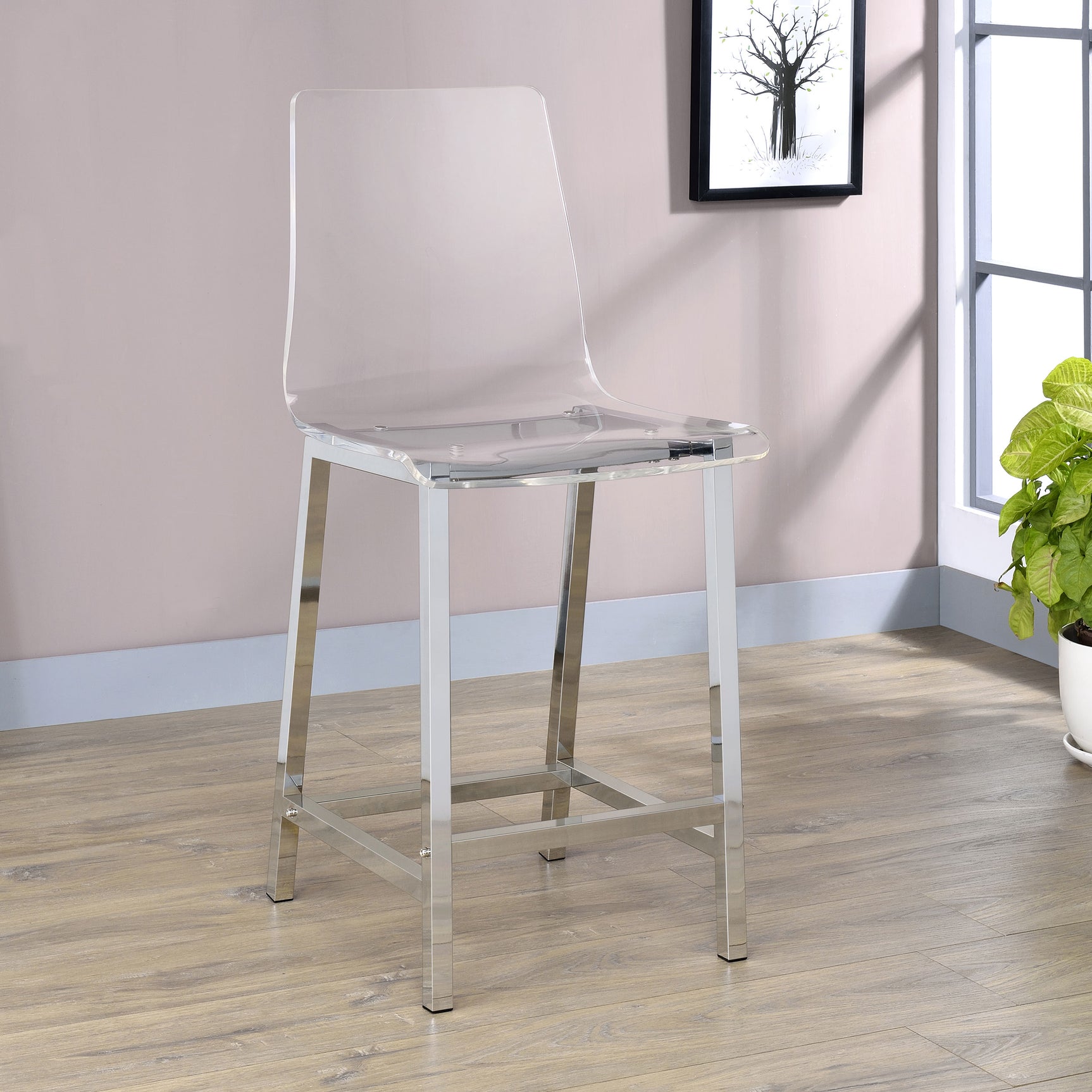 Juelia Clear Acrylic Counter Chair Chrome (Set of 2) - Tampa Furniture Outlet