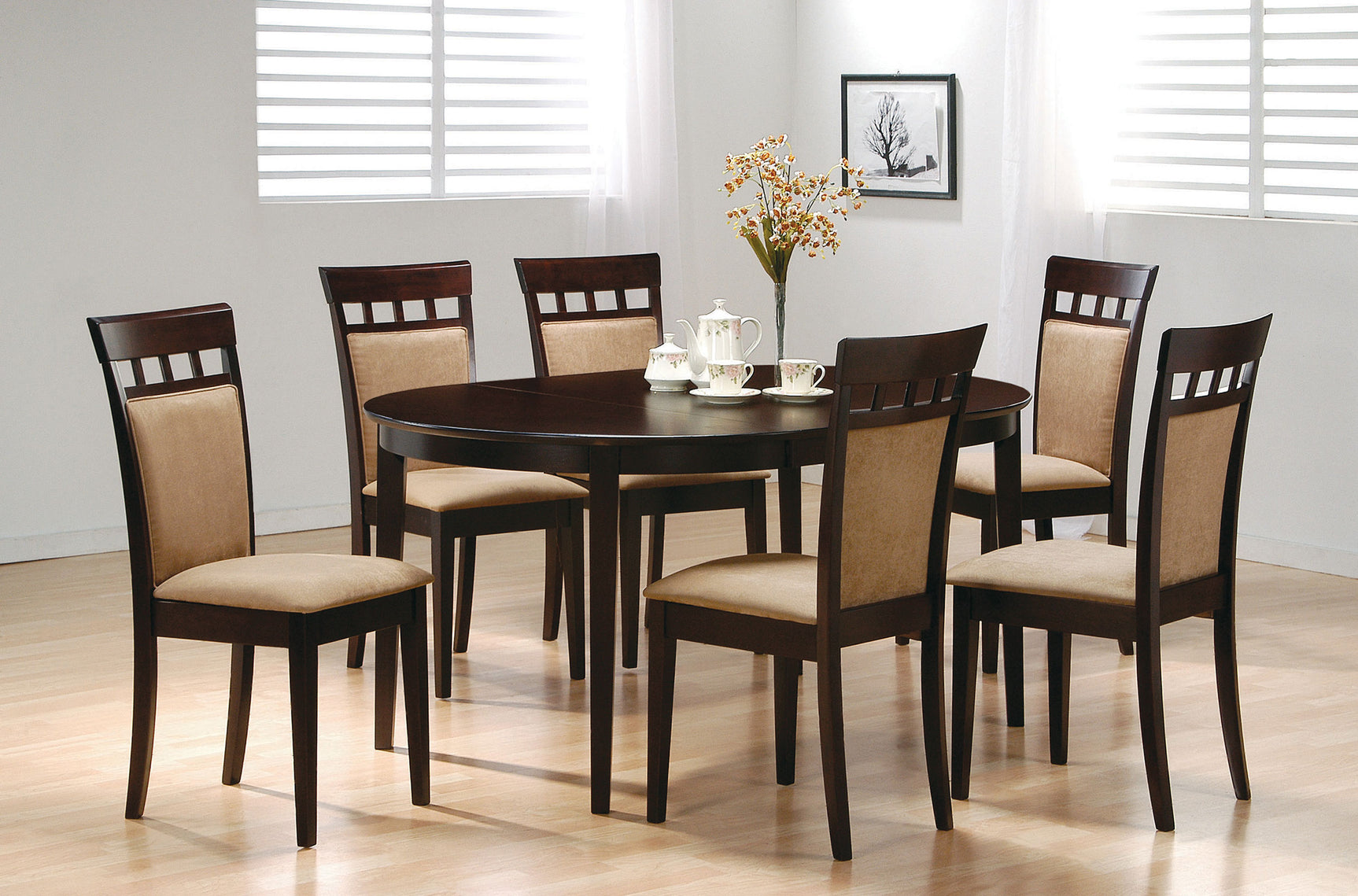 Tampa Furniture Outlet - Coaster - Gabriel 7-piece Extension Leaf Dining Table Set Cappuccino - 100770-S7A