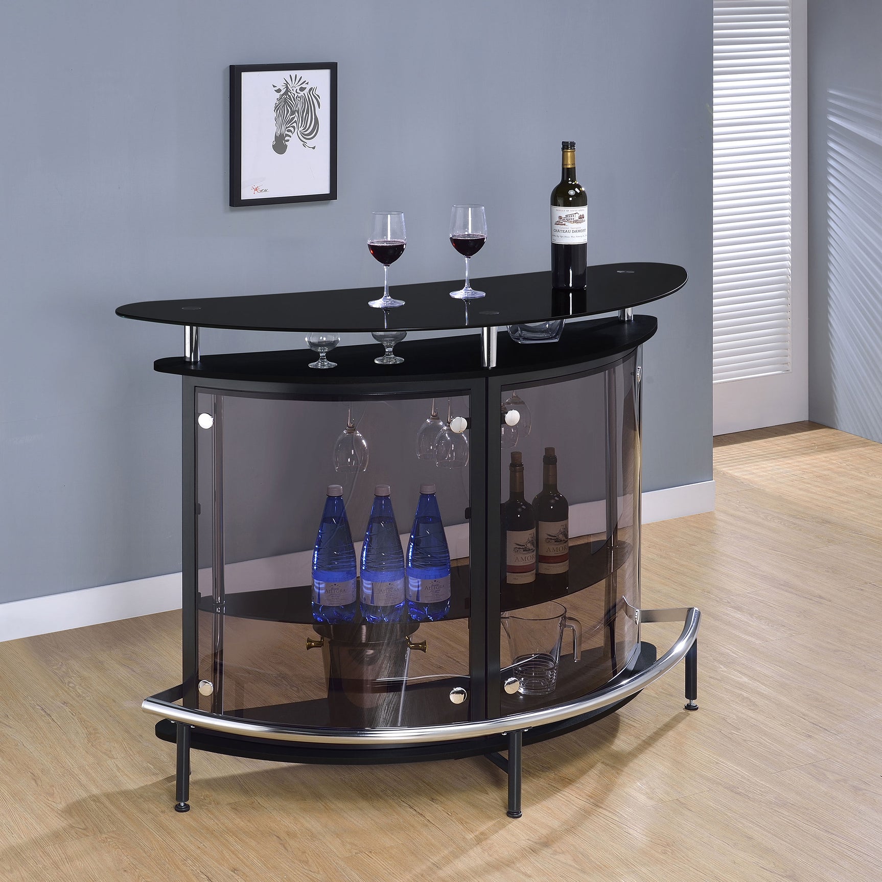 Amarillo Freestanding Glass Top Home Bar Wine Cabinet Black - Tampa Furniture Outlet