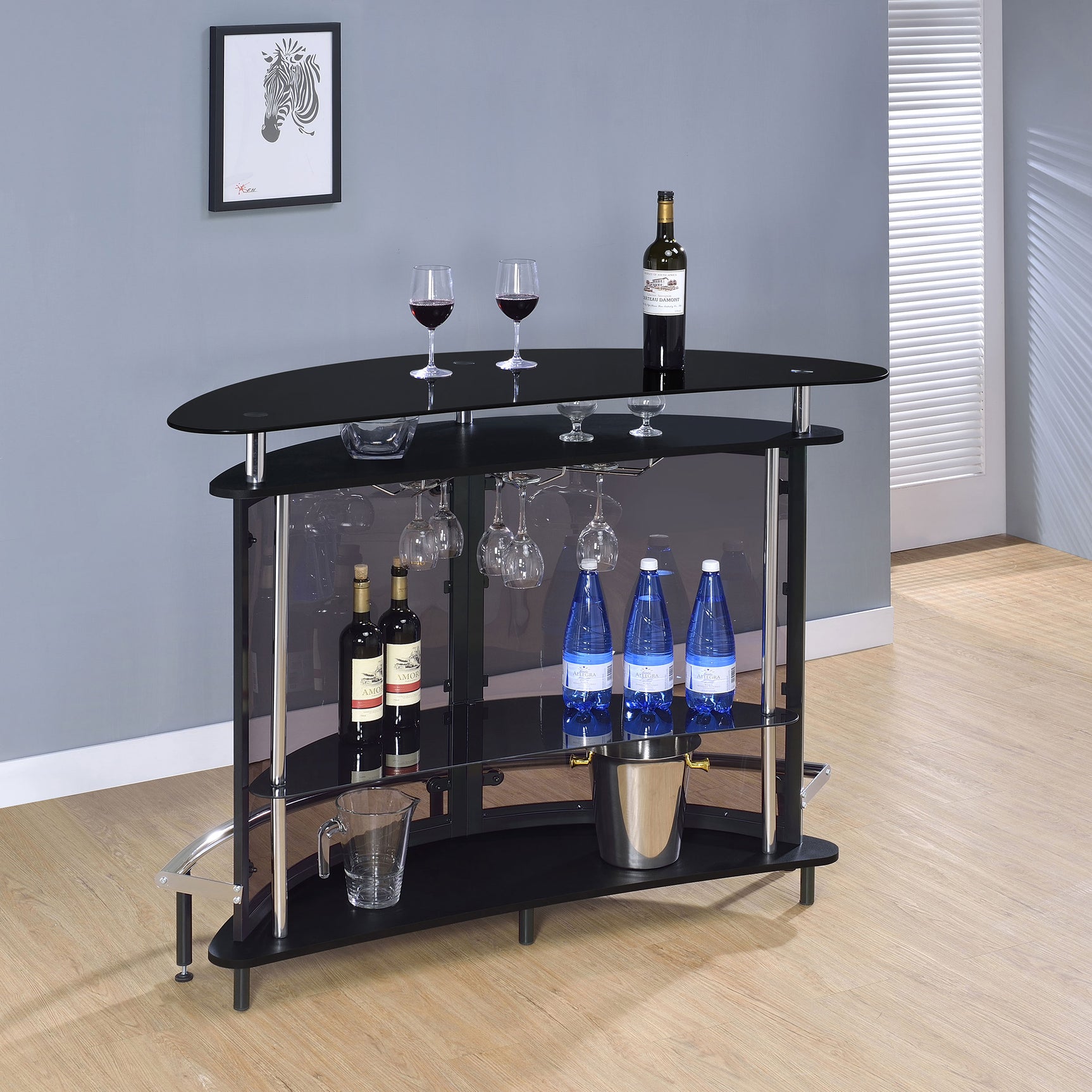 Amarillo Freestanding Glass Top Home Bar Wine Cabinet Black - Tampa Furniture Outlet