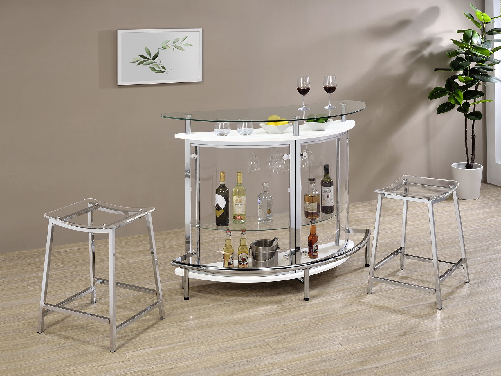 Amarillo Freestanding Glass Top Home Bar Wine Cabinet White - Tampa Furniture Outlet