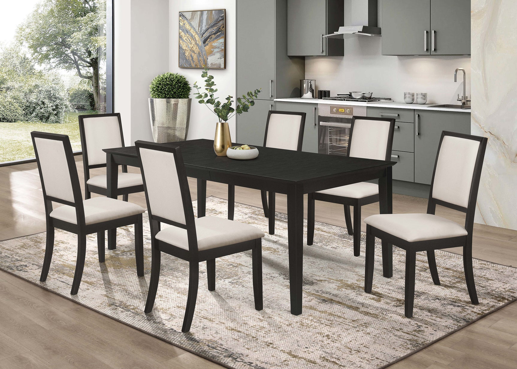 Louise Rectangular 78-inch Extension Leaf Dining Table Black - Tampa Furniture Outlet