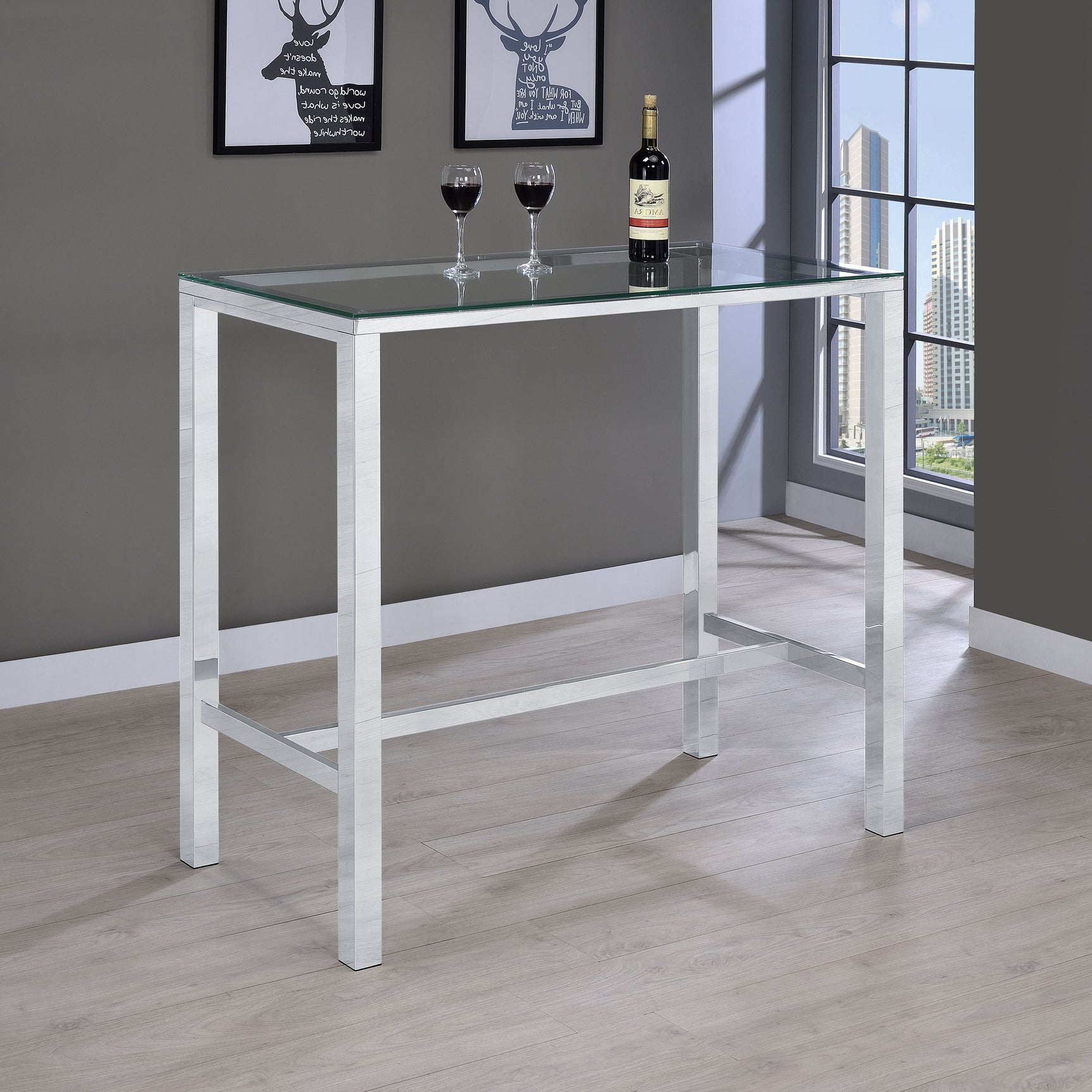 Tolbert Rectangular 47-inch Glass Top Pub Bar Table Chrome - Tampa Furniture Outlet