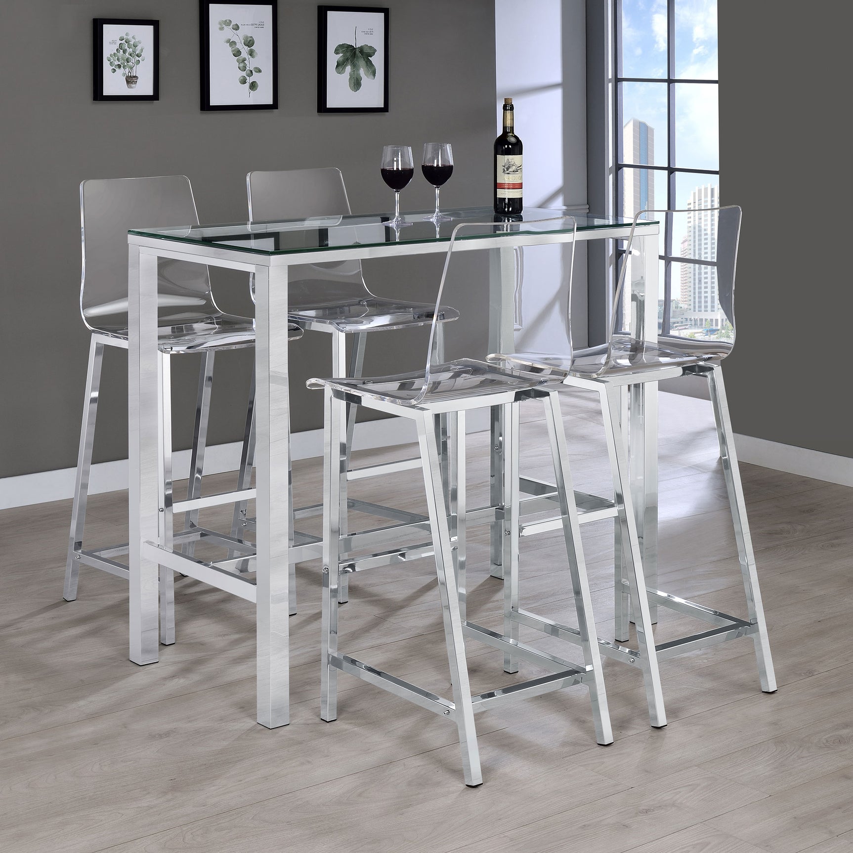 Tolbert Rectangular 47-inch Glass Top Pub Bar Table Chrome - Tampa Furniture Outlet