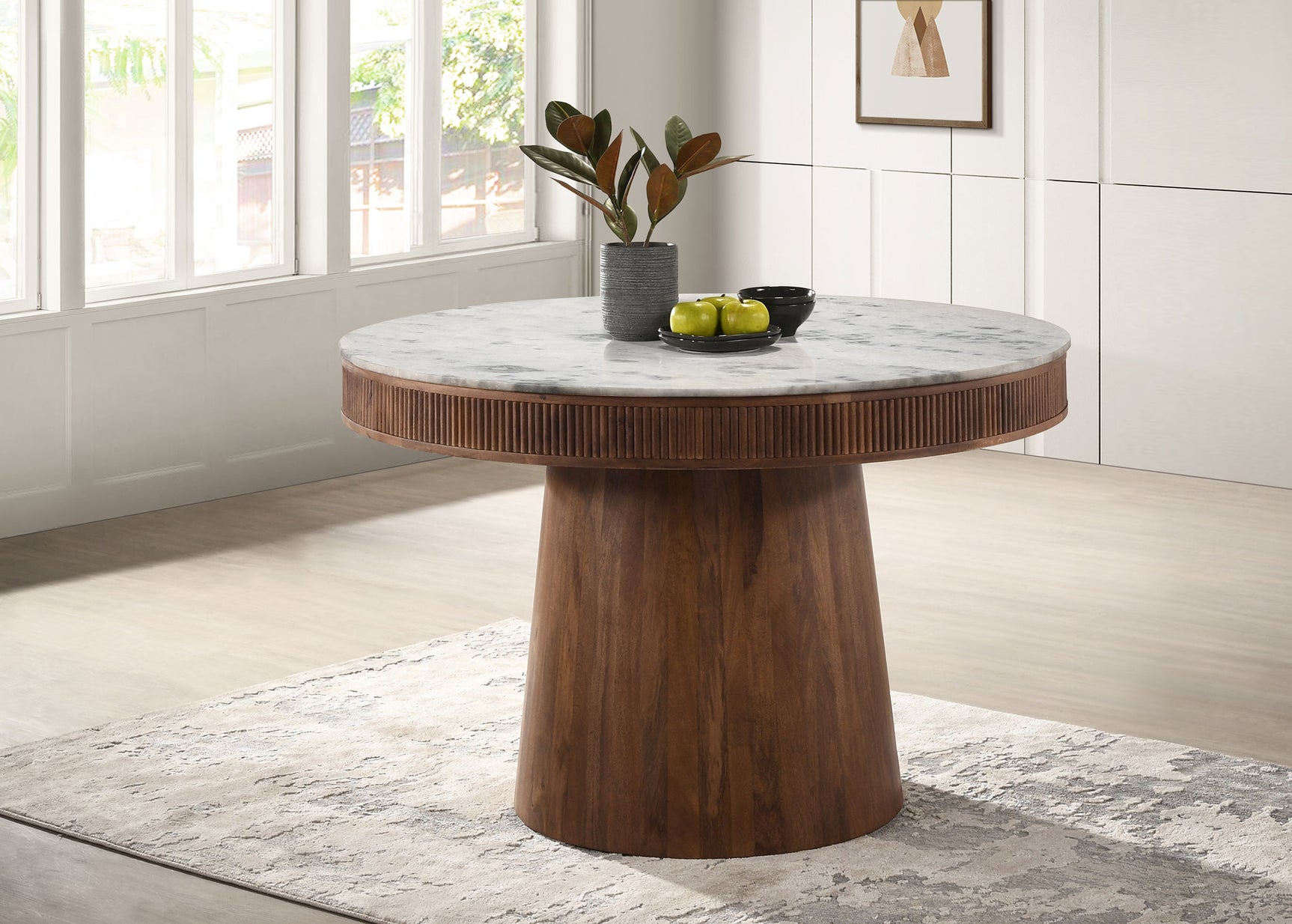 Ortega Round 46-inch Marble Top Wood Dining Table Natural - Tampa Furniture Outlet