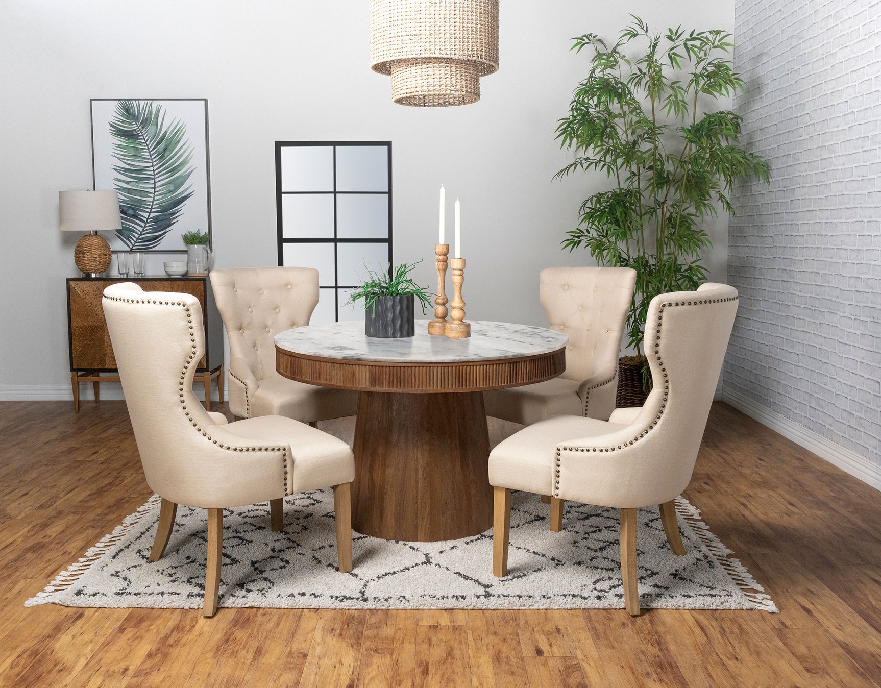 Ortega Round 46-inch Marble Top Wood Dining Table Natural - Tampa Furniture Outlet