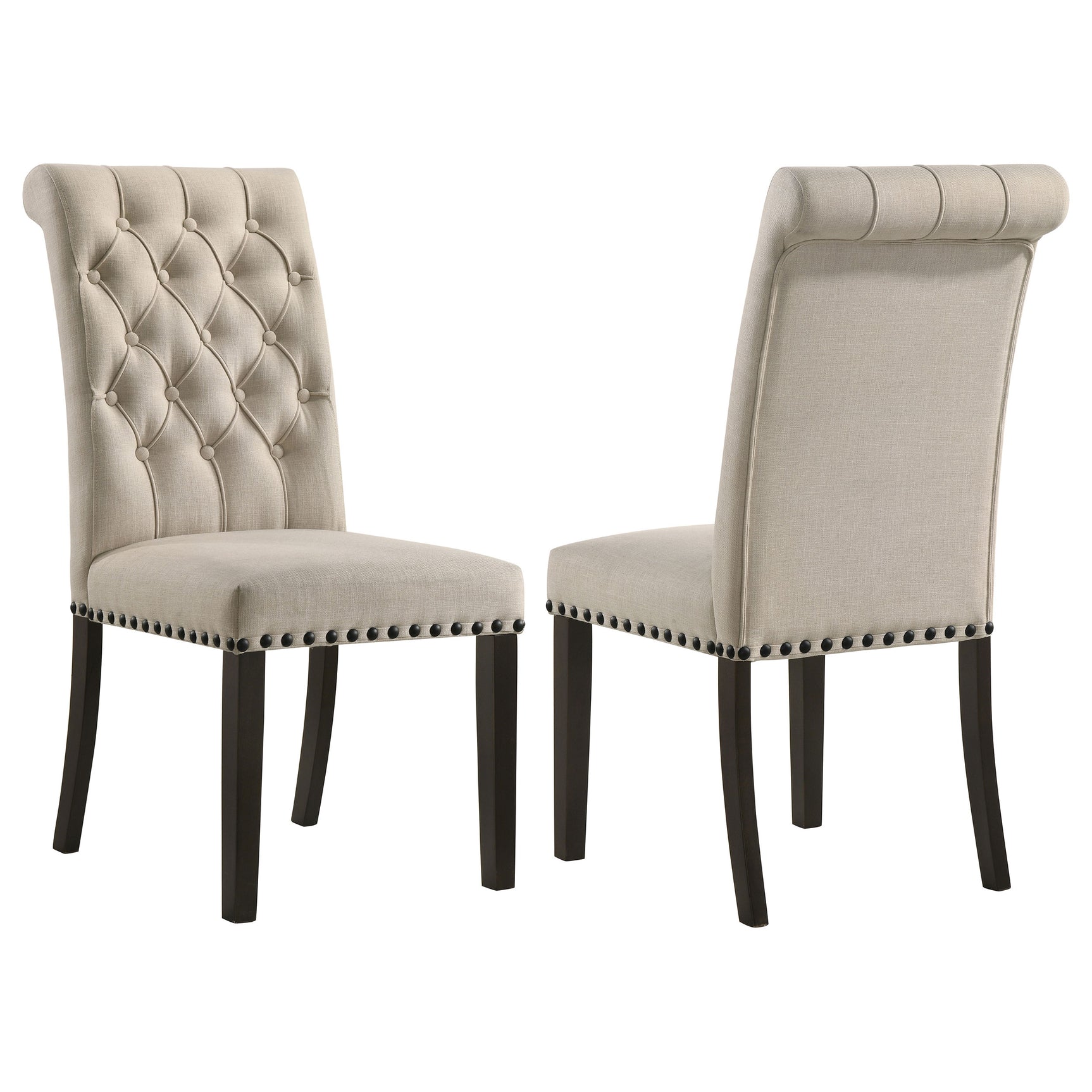 Tampa Furniture Outlet - Coaster - Alana Upholstered Dining Side Chair Beige Smokey Black (Set of 2) - 107286