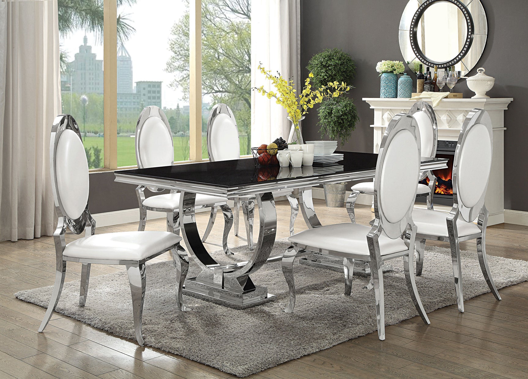 Antoine Rectangular 95-inch Glass Top Dining Table Black - Tampa Furniture Outlet