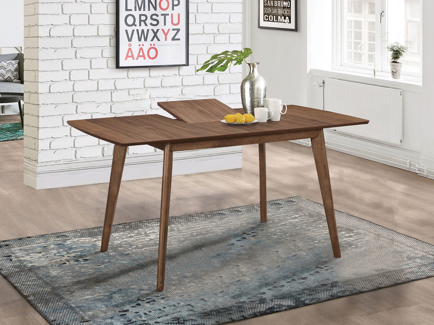 Alfredo 63-inch Extension Leaf Dining Table Natural Walnut - Tampa Furniture Outlet