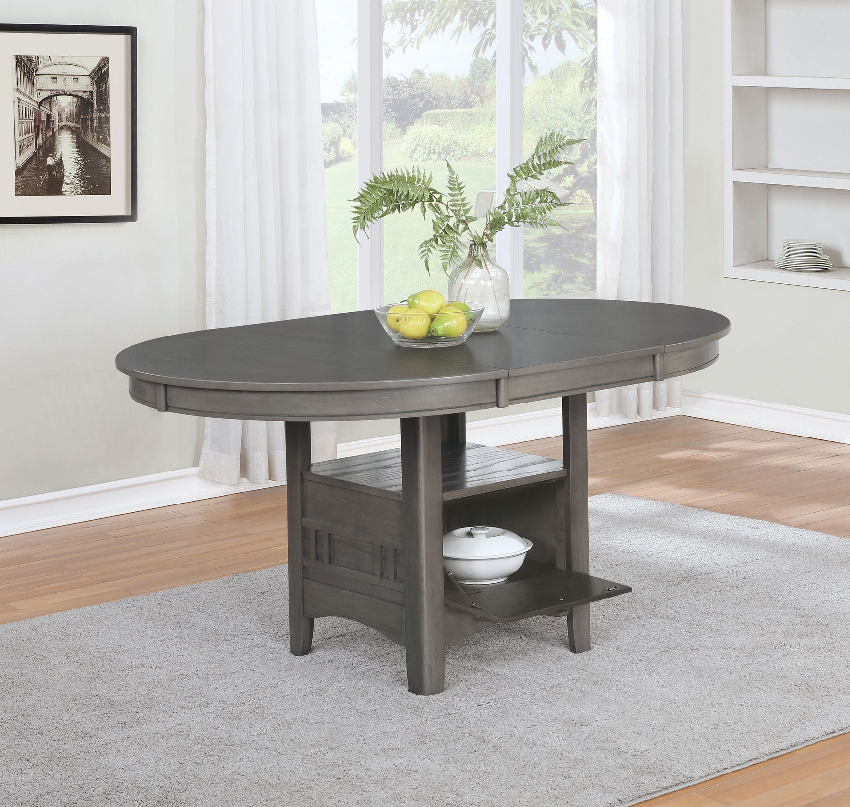 Lavon Oval 60-inch Wood Extension Leaf Dining Table Medium Grey - Tampa Furniture Outlet