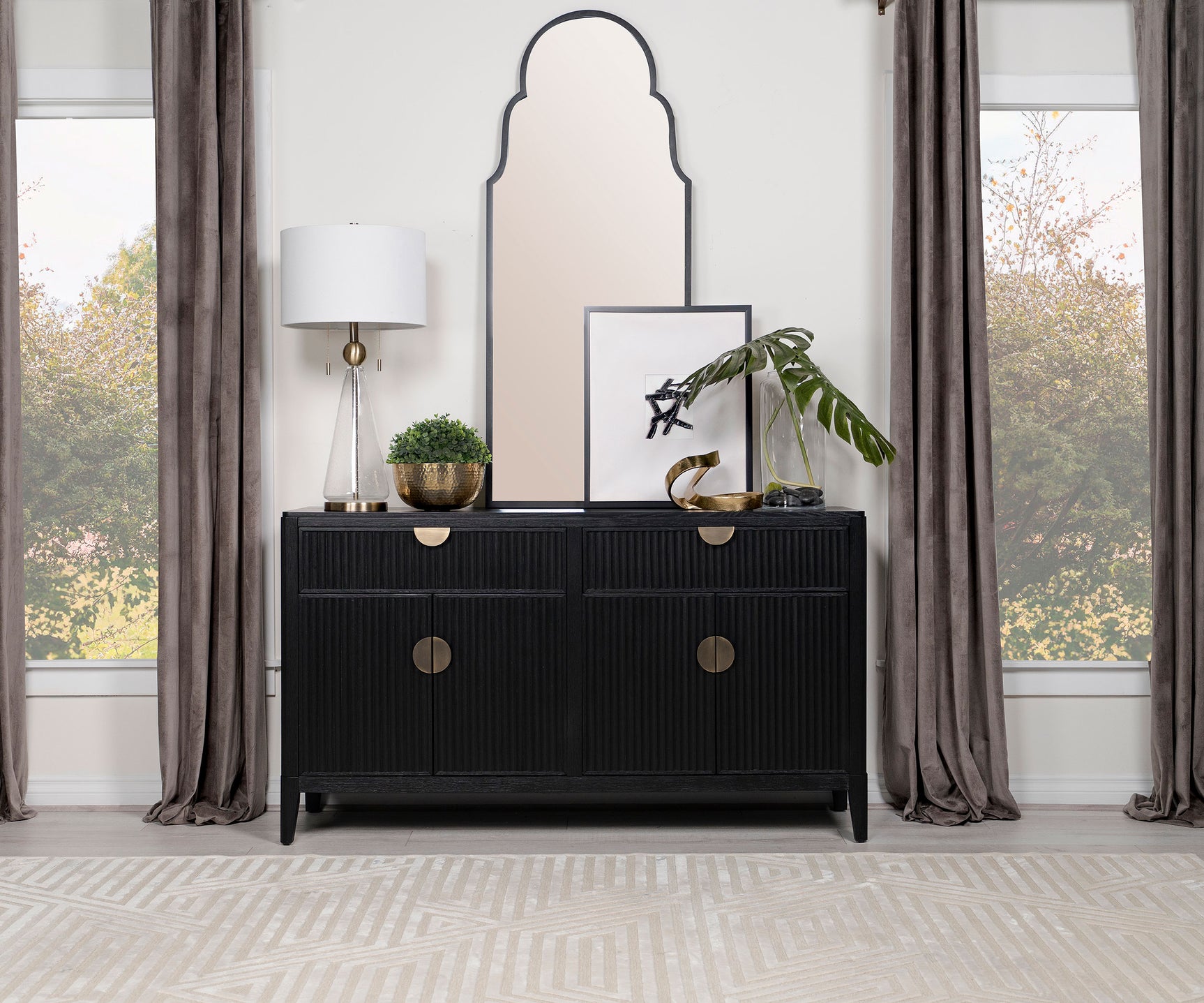 Brookmead 4-door Sideboard Buffet Storage Cabinet Black - Tampa Furniture Outlet