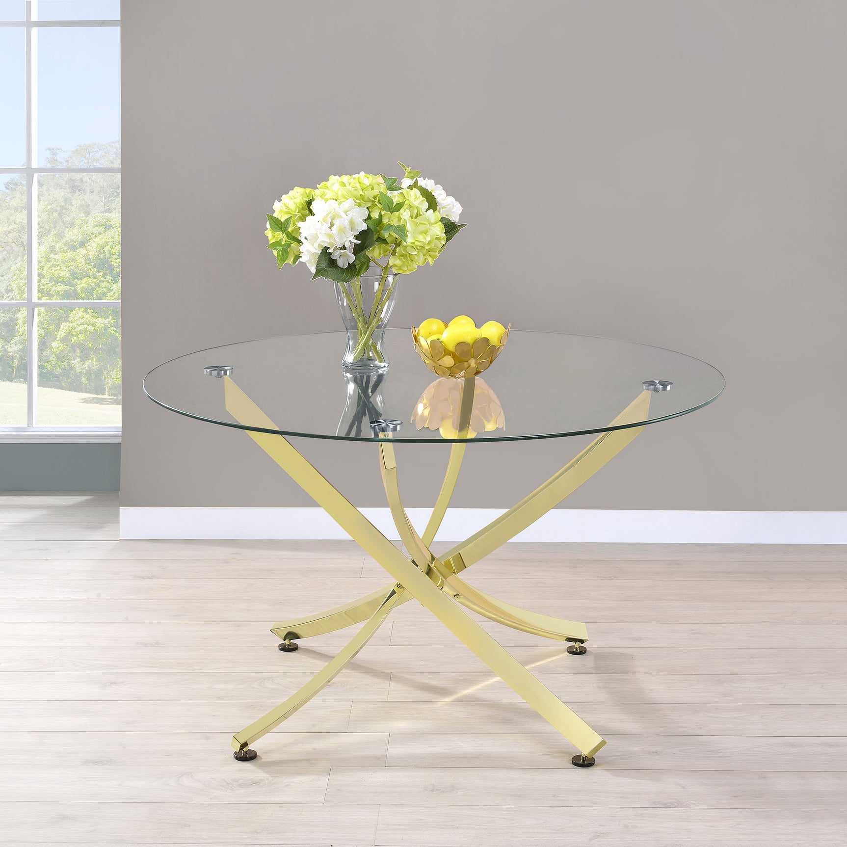 Beckham Round 46-inch Glass Top Dining Table Brass - Tampa Furniture Outlet