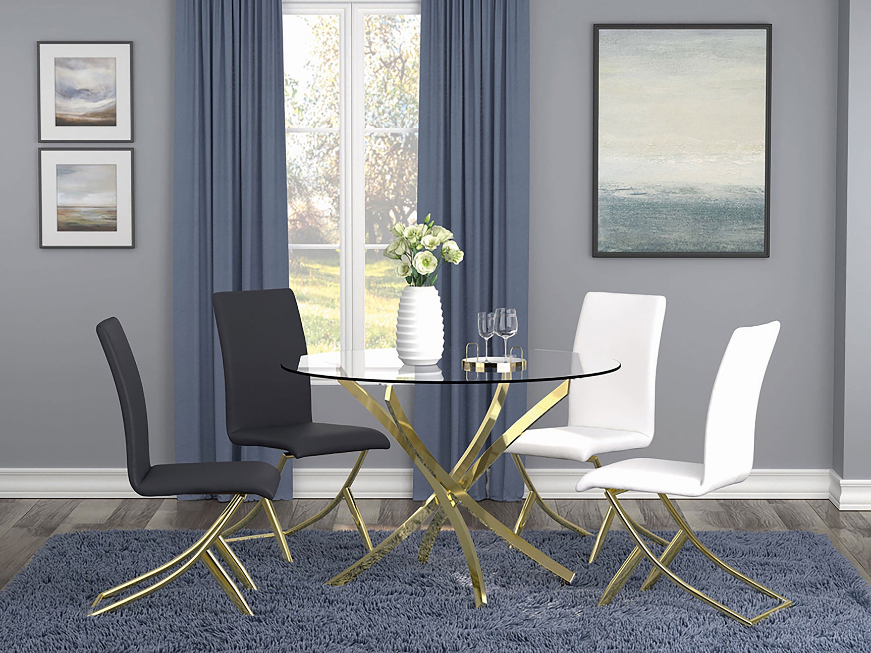 Beckham Round 46-inch Glass Top Dining Table Brass - Tampa Furniture Outlet