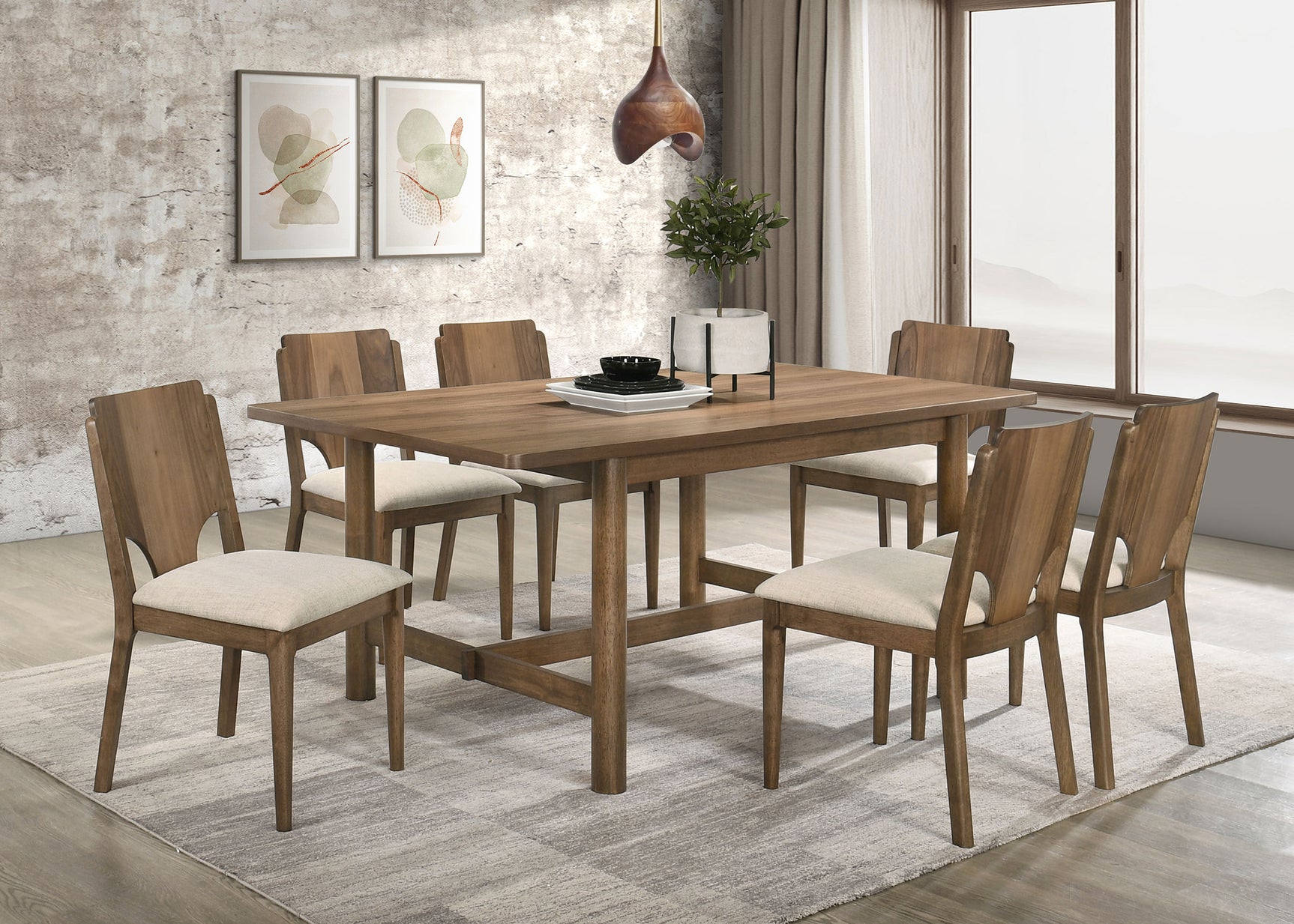 Tampa Furniture Outlet - Coaster - Crestmore 7-piece Rectangular Dining Table Set Walnut - 108571-S7