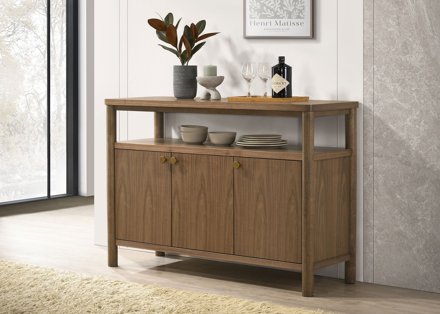 Crestmore 52-inch Dining Cabinet Sideboard Buffet Walnut - Tampa Furniture Outlet