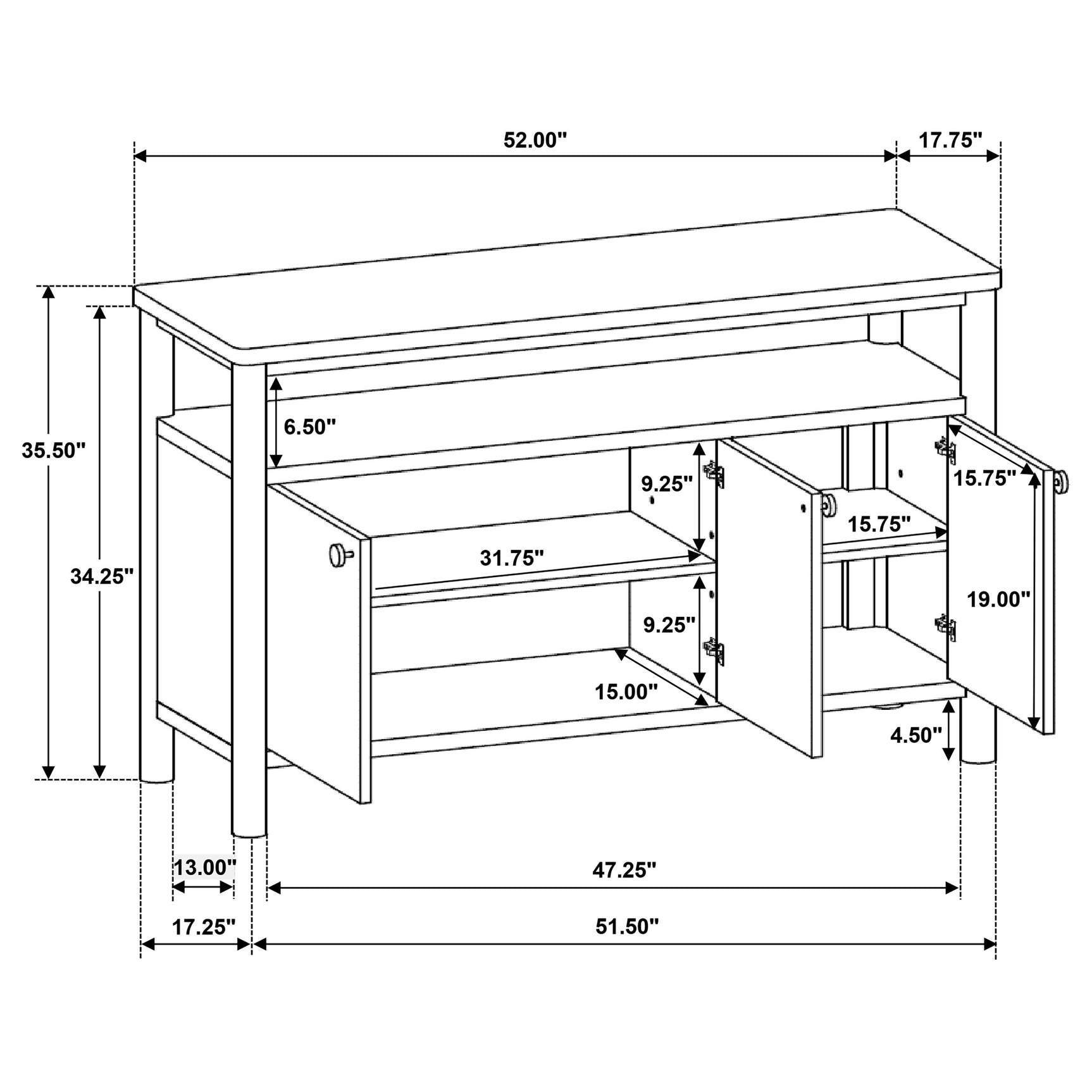 Crestmore 52-inch Dining Cabinet Sideboard Buffet Walnut - Tampa Furniture Outlet