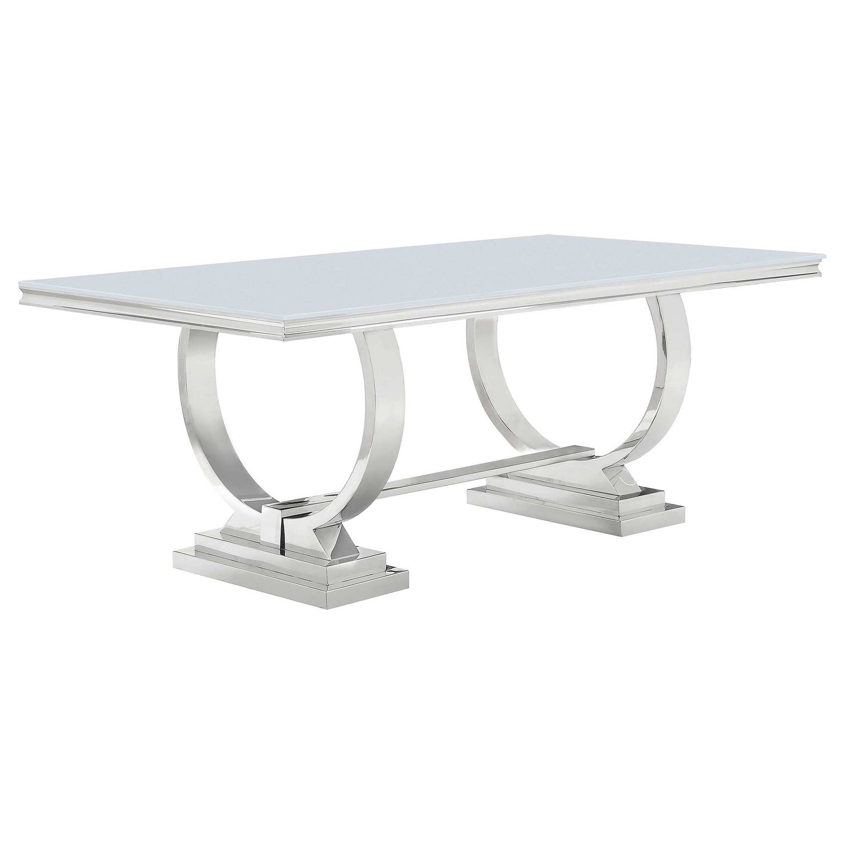 Tampa Furniture Outlet - Coaster - Antoine Rectangular 95-inch Glass Top Dining Table White - 108811