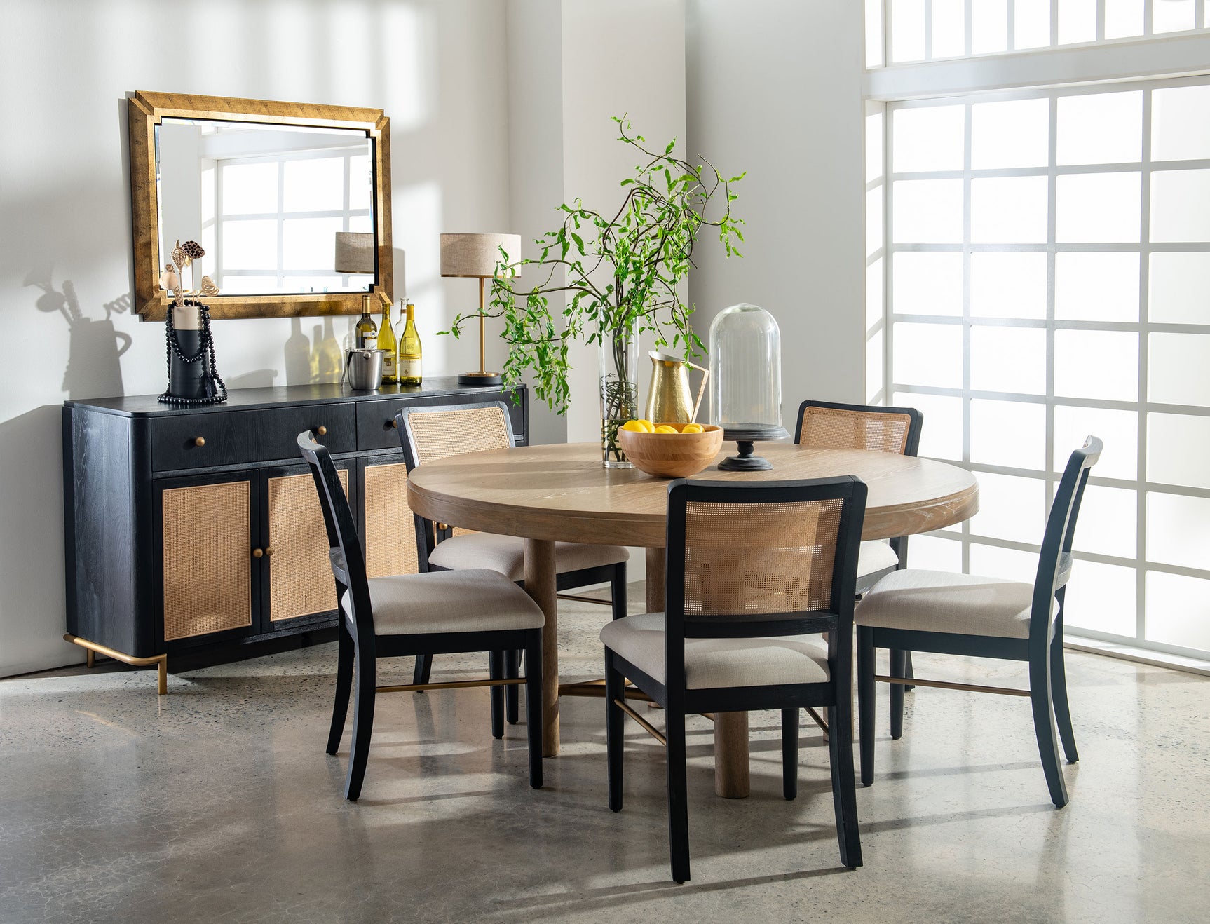 Arini Rattan Cane Dining Side Chair Black (Set of 2)