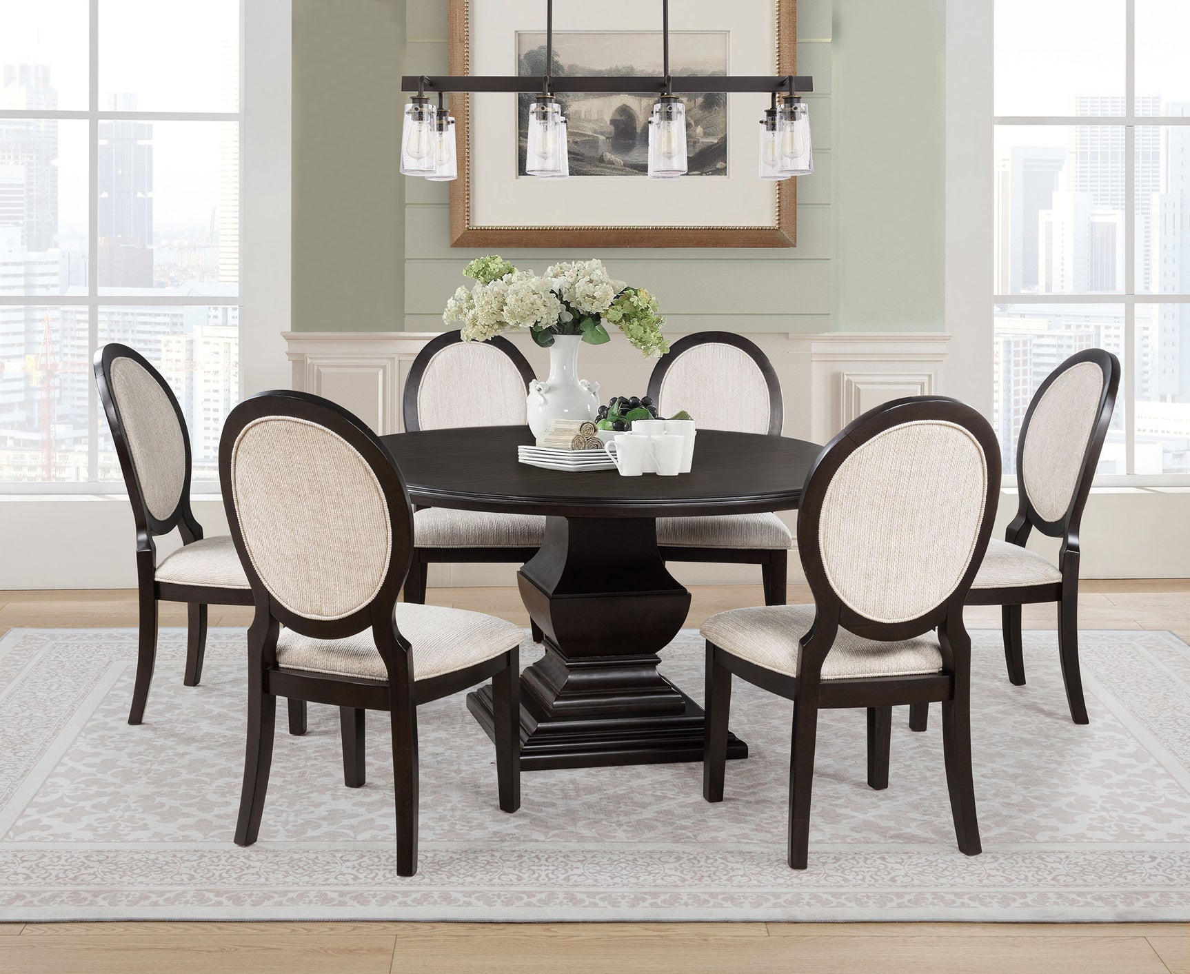 Tampa Furniture Outlet - Coaster - Twyla 7-piece Round Wood Dining Room Table Set Dark Cocoa - 109230-S7