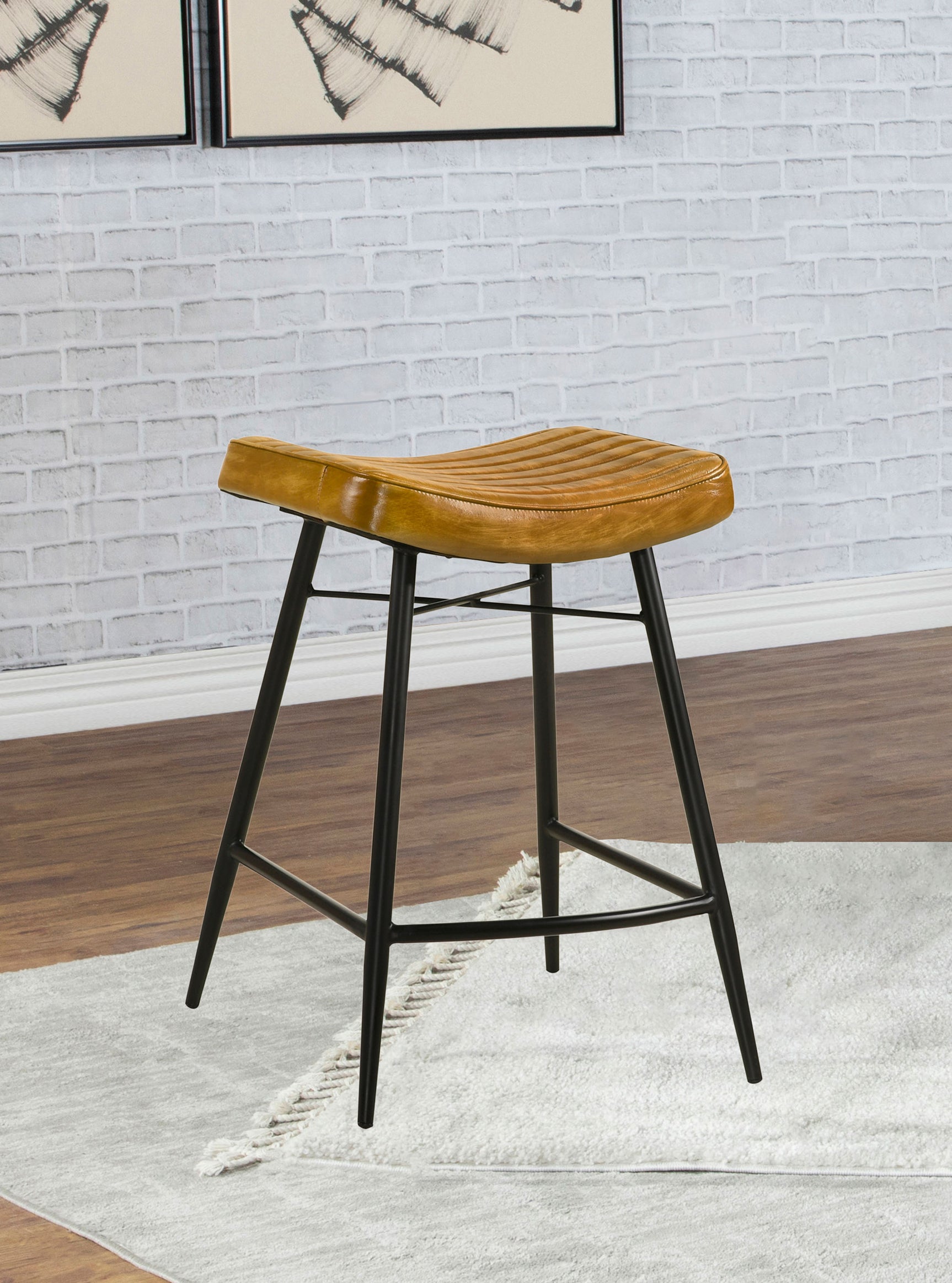 Bayu Leather Upholstered Counter Stool Camel (Set of 2) - Tampa Furniture Outlet