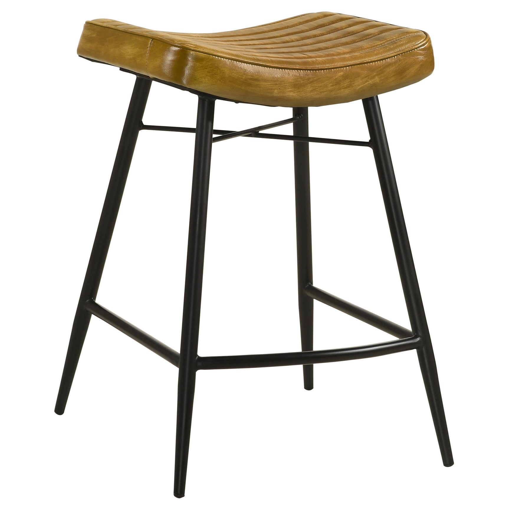 Bayu Leather Upholstered Counter Stool Camel (Set of 2) - Tampa Furniture Outlet