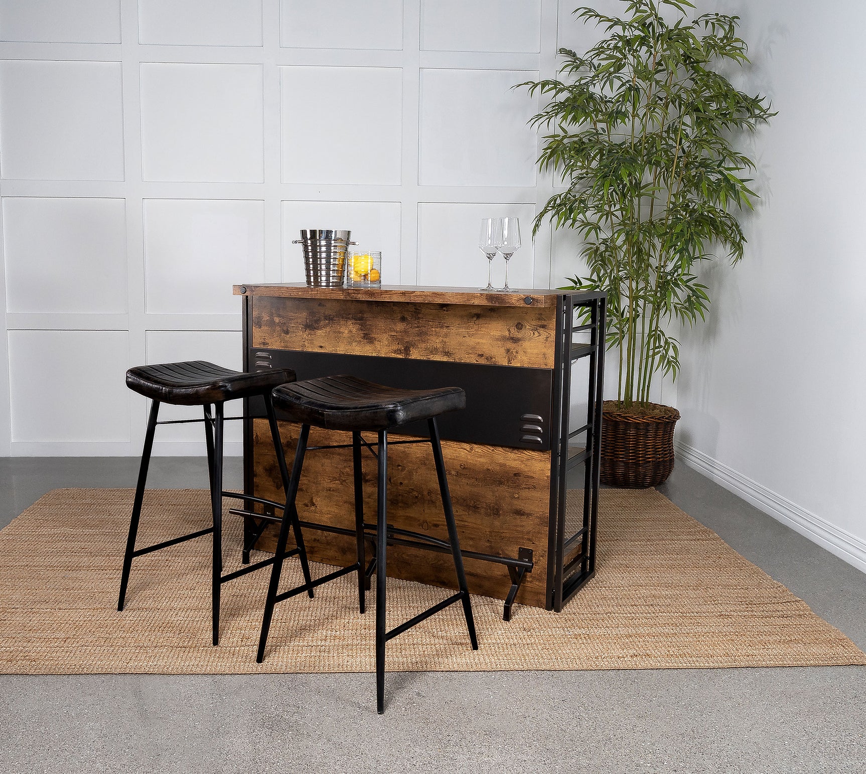 Bayu Leather Upholstered Bar Stool Espresso (Set of 2) - Tampa Furniture Outlet