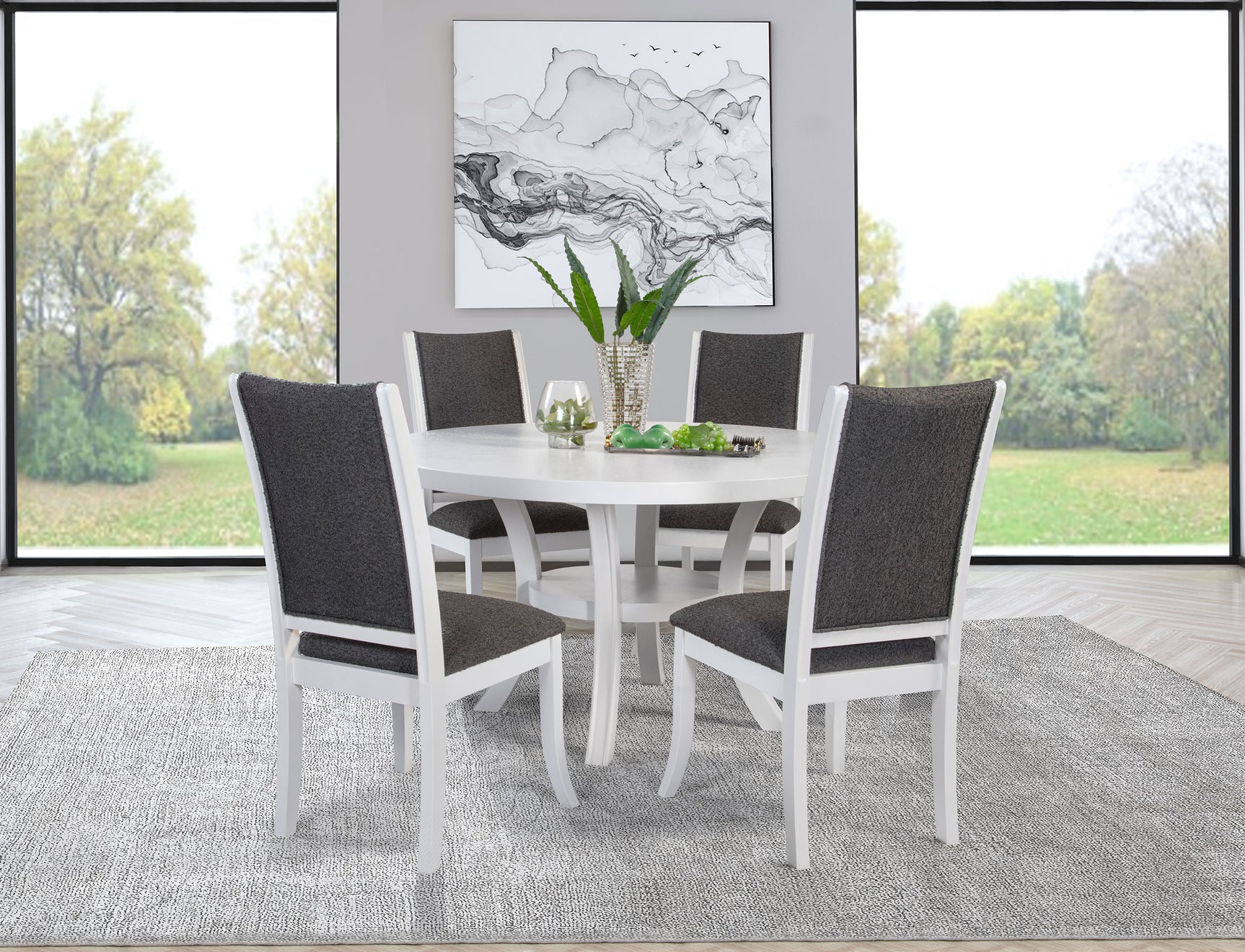 Tampa Furniture Outlet - Coaster - Judd 5-piece 54-inch Round Wood Dining Table Set Pearl White - 109330-S5