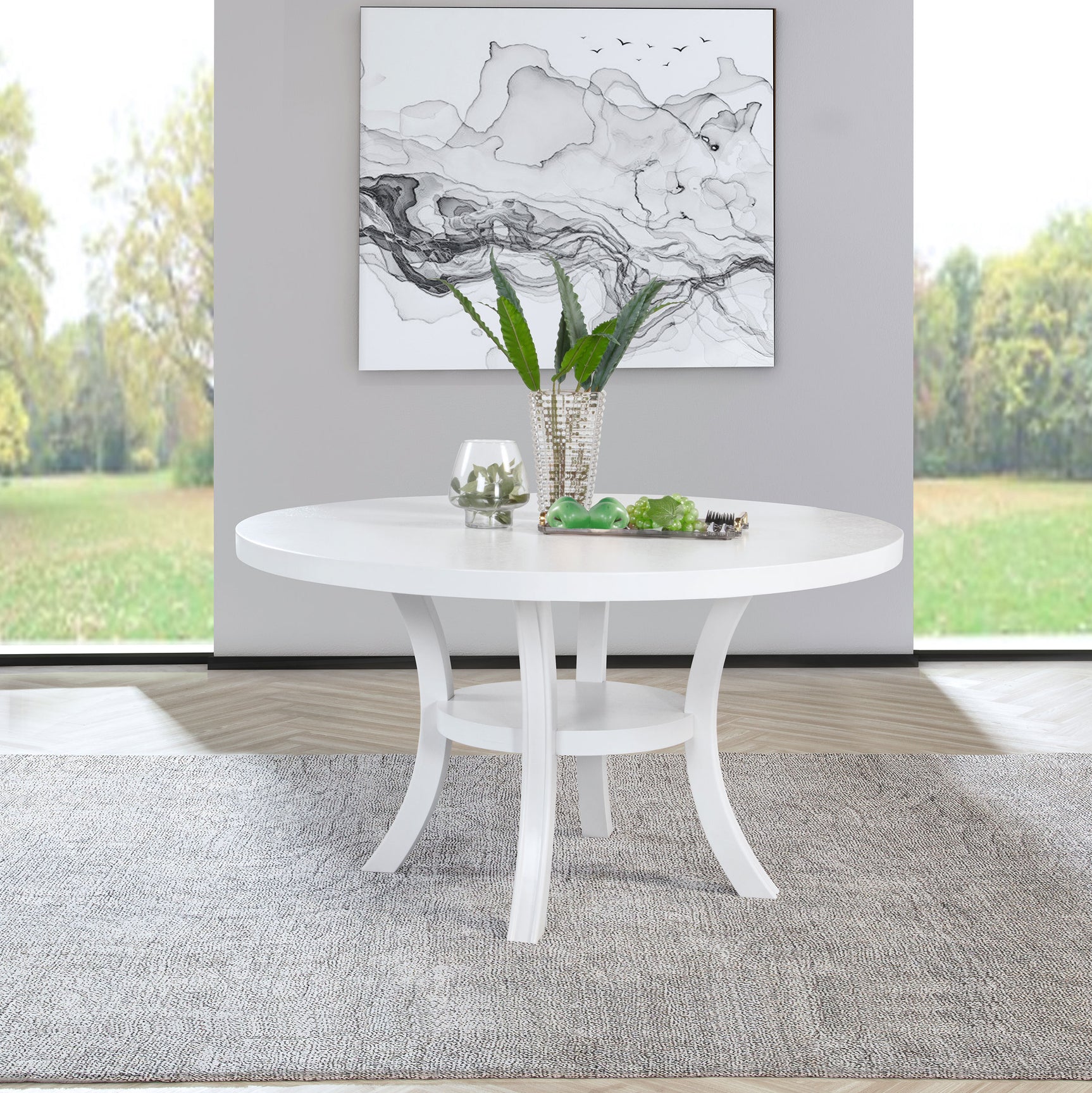 Judd 54-inch Round Dining Wood Table with Shelf Pearl White - Tampa Furniture Outlet