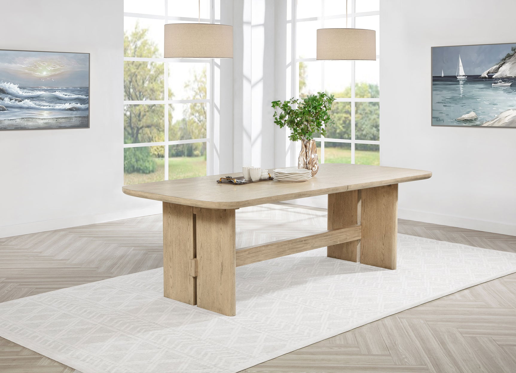 Kailani 110-inch Rectangular Wood Dining Table Beige Oak - Tampa Furniture Outlet