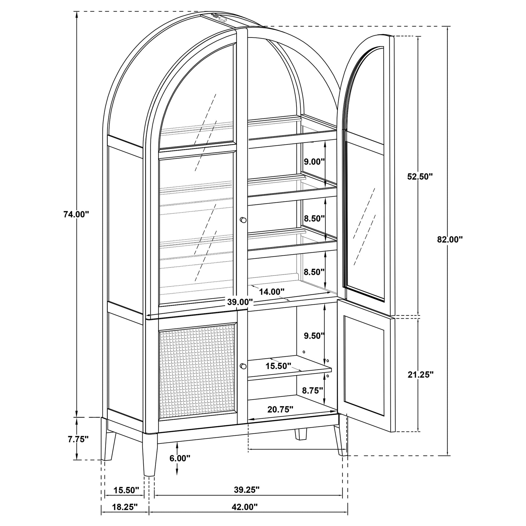 Kailani 4-Door Cane Dining Vitrine Display Cabinet Beige Oak - Tampa Furniture Outlet