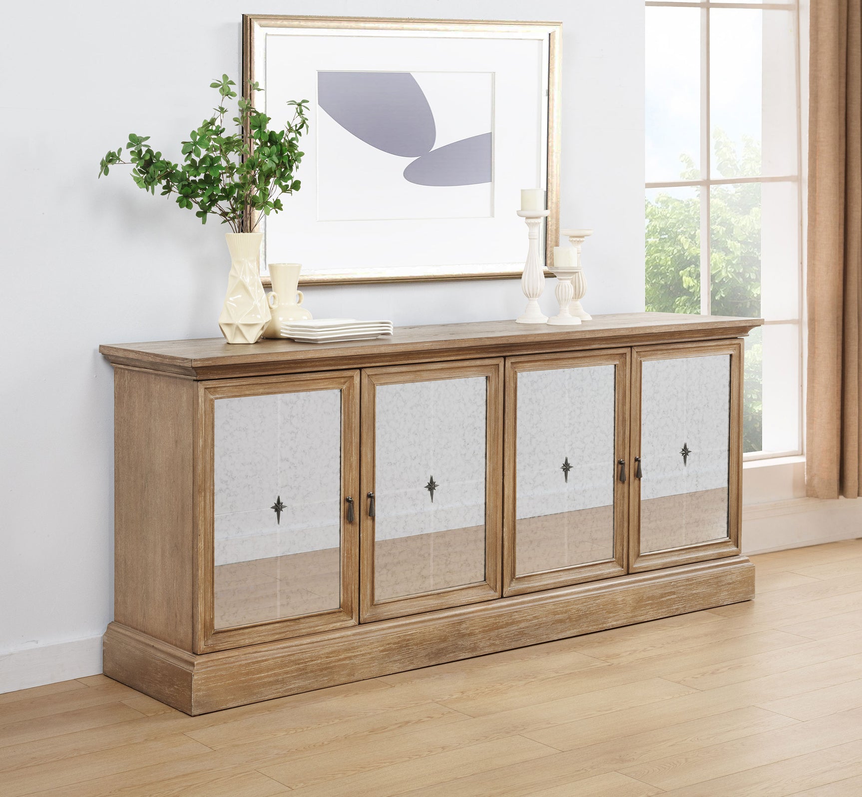 Brockway 4-door Dining Sideboard Buffet Cabinet Barley Brown - Tampa Furniture Outlet