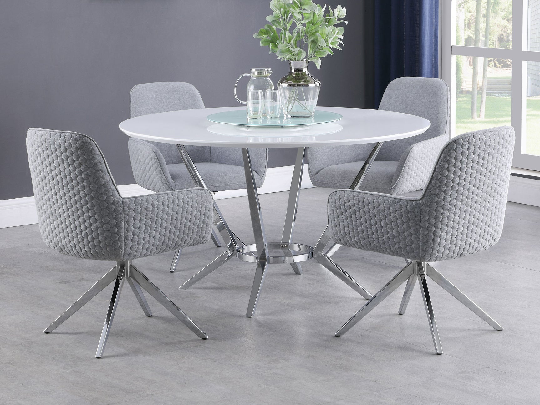 Abby Fabric Upholstered Swivel Dining Arm Chair Light Grey - Tampa Furniture Outlet