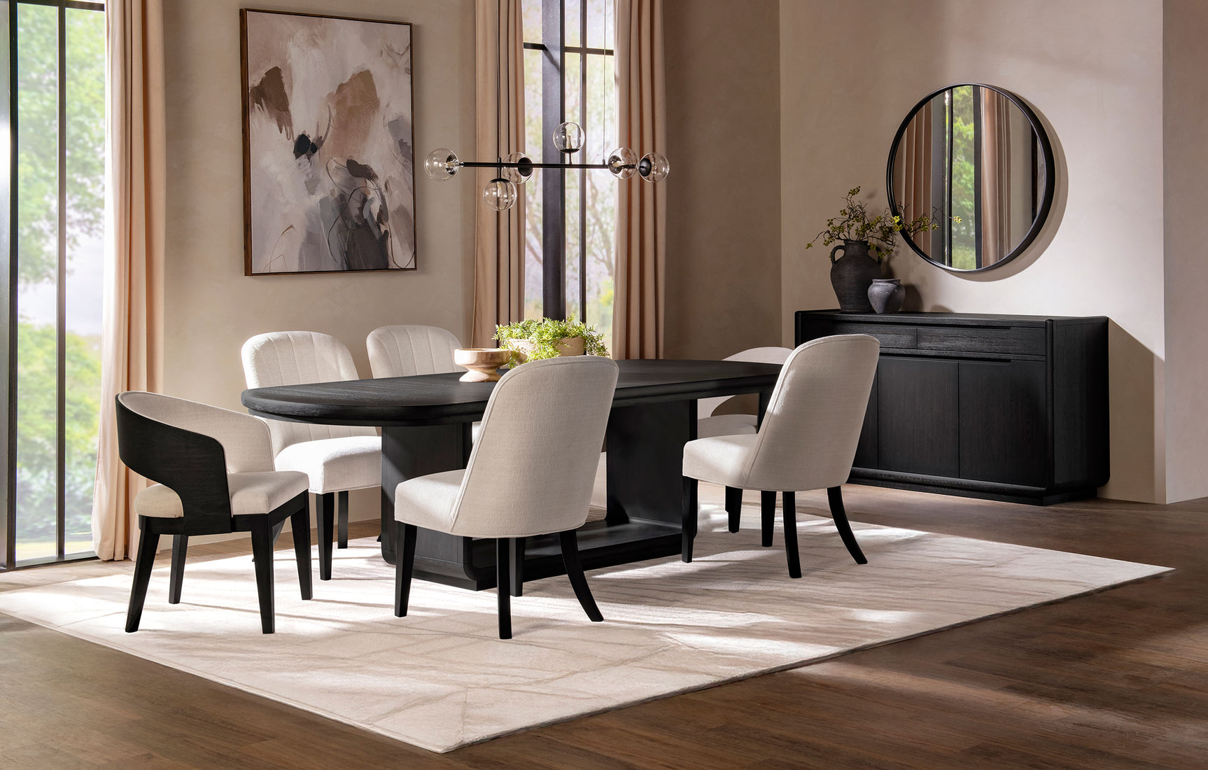 Tampa Furniture Outlet - Coaster - Leandro 7-piece Rectangular Dining Table Set Burnished Black - 115391-S7