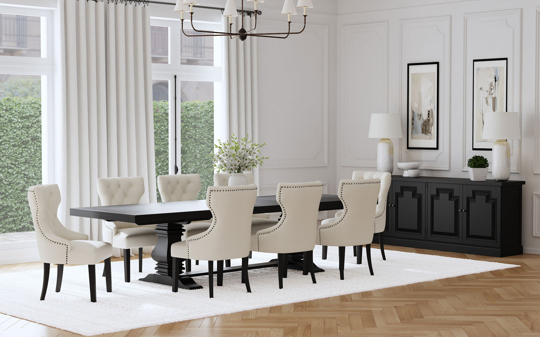 Tampa Furniture Outlet - Coaster - Florence 9-piece 126-inch Extension Dining Table Set Distressed Black - 115531-S9B