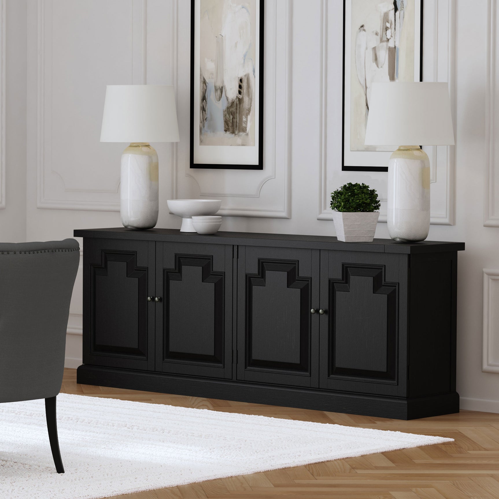 Florence 4-door Dining Sideboard Buffet Distressed Black - Tampa Furniture Outlet