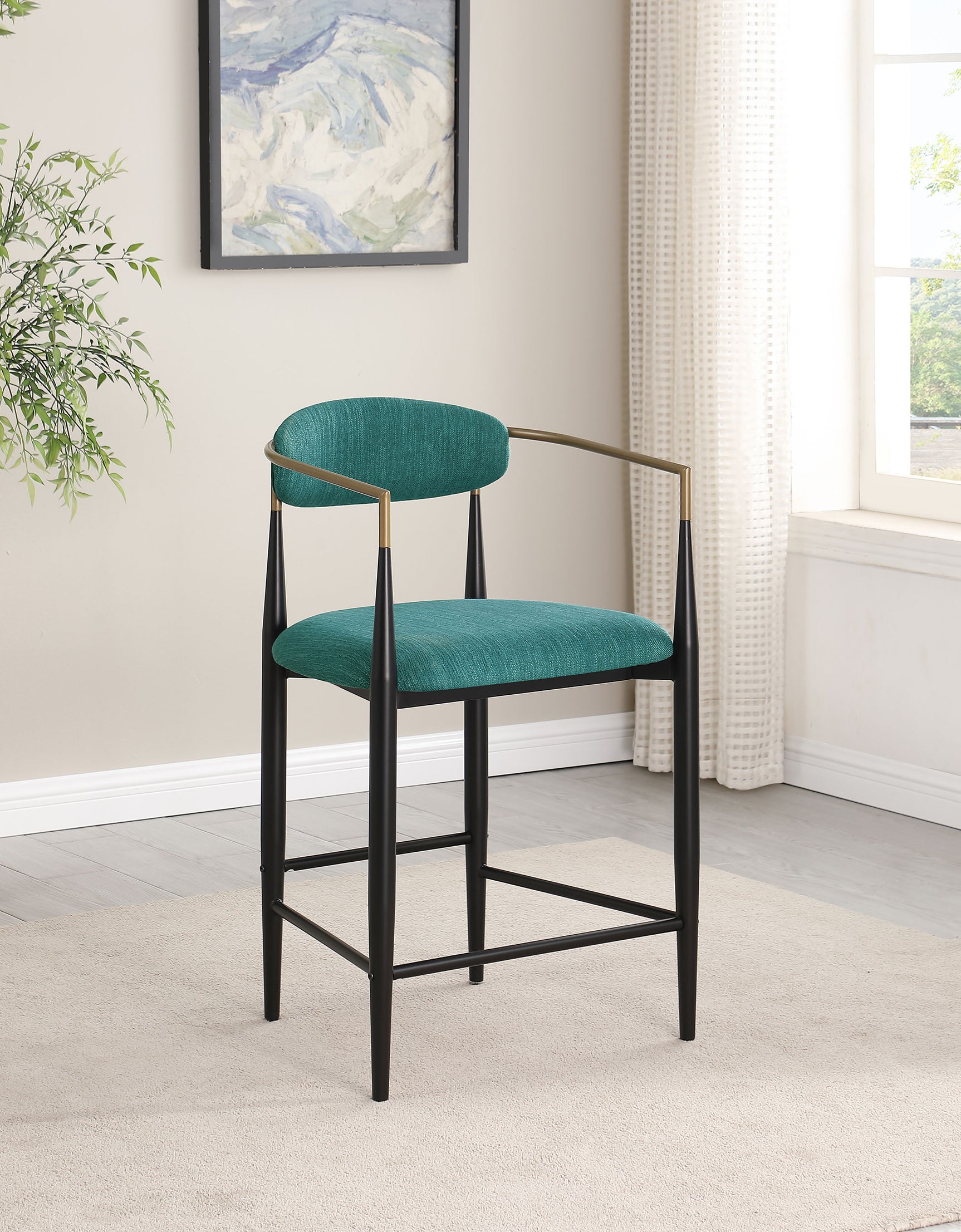 Tina Fabric Upholstered Counter Chair Green (Set of 2) - Tampa Furniture Outlet