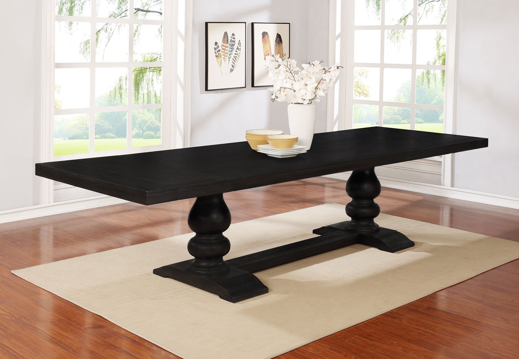 Phelps 123-inch Extension Leaf Dining Table Distressed Noir - Tampa Furniture Outlet