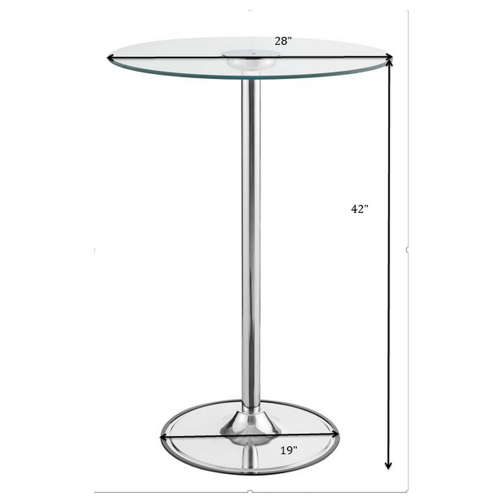 Thea Round 28-inch Glass Top LED Bistro Bar Table Chrome - Tampa Furniture Outlet