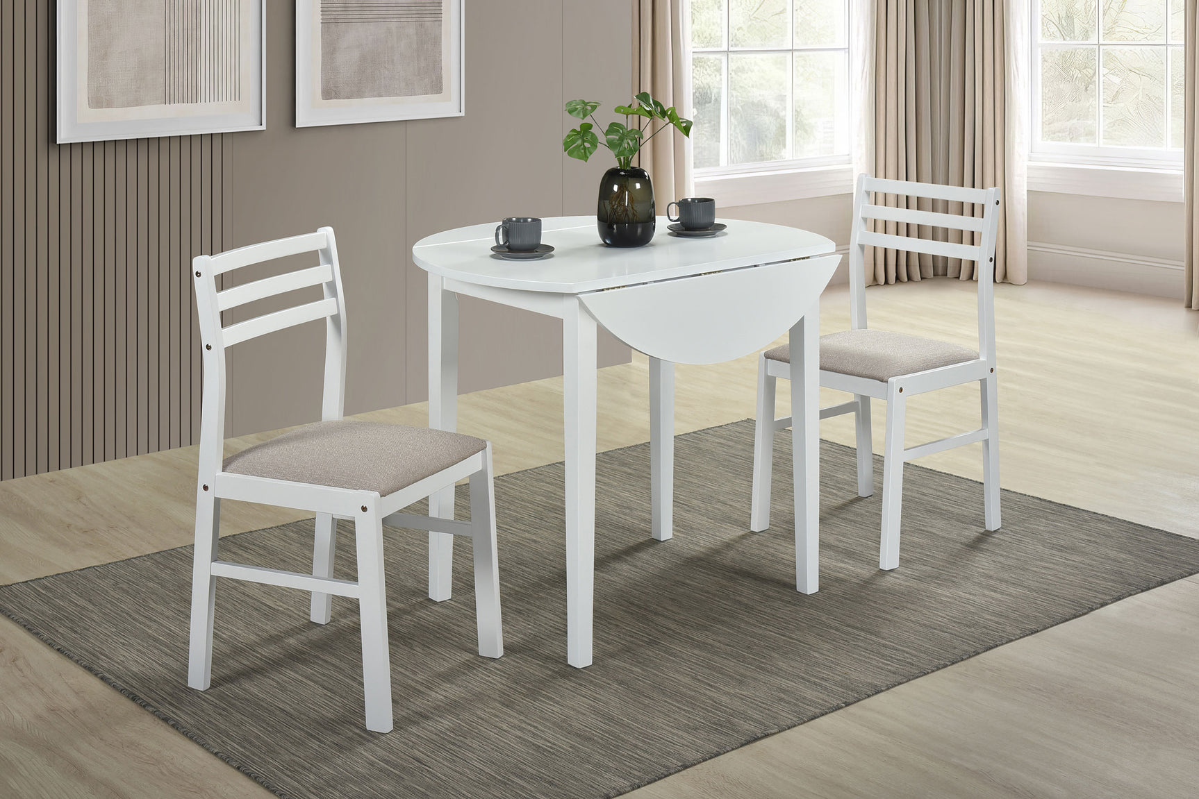 Tampa Furniture Outlet - Coaster - Bucknell 3-piece Round Drop Leaf Dining Table Set White - 130005WHT