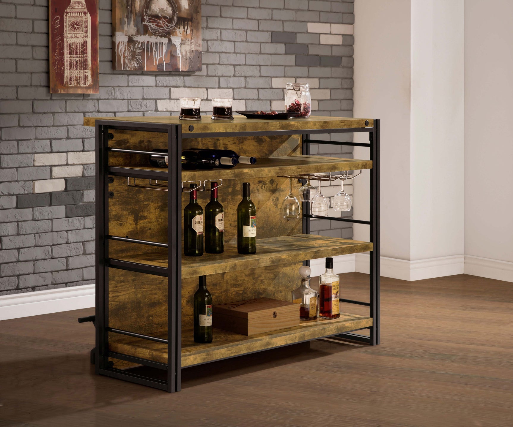 Renaldi 3-shelf Home Bar Wine Cabinet Rustic Nutmeg - Tampa Furniture Outlet