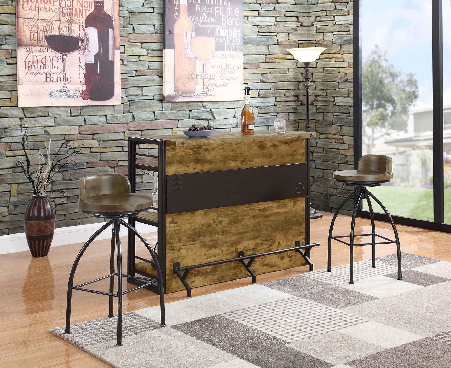 Renaldi 3-shelf Home Bar Wine Cabinet Rustic Nutmeg - Tampa Furniture Outlet