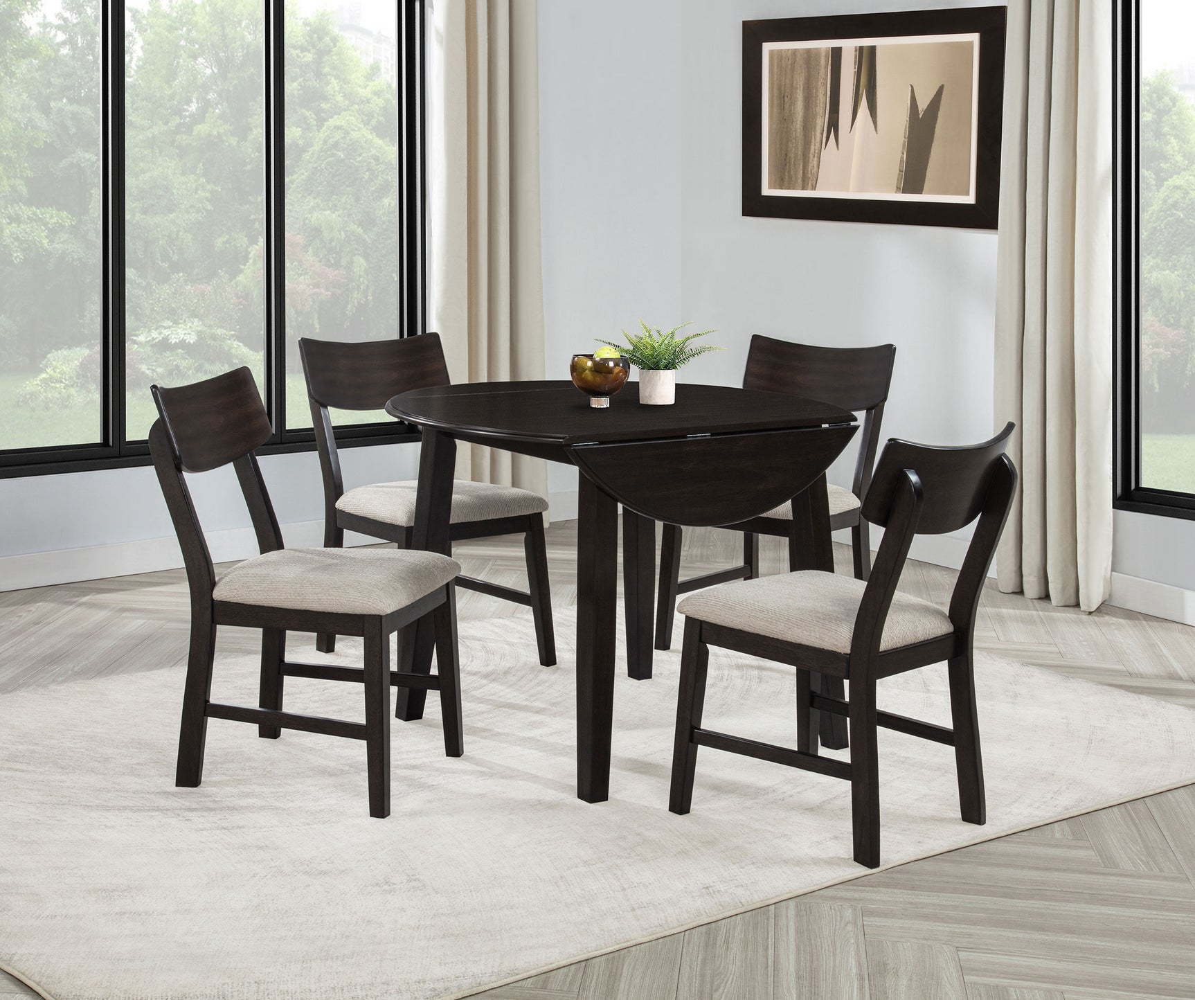 Tampa Furniture Outlet - Coaster - Catley 5-piece Round Drop Leaf Dining Table Set Dark Coffee - 150350