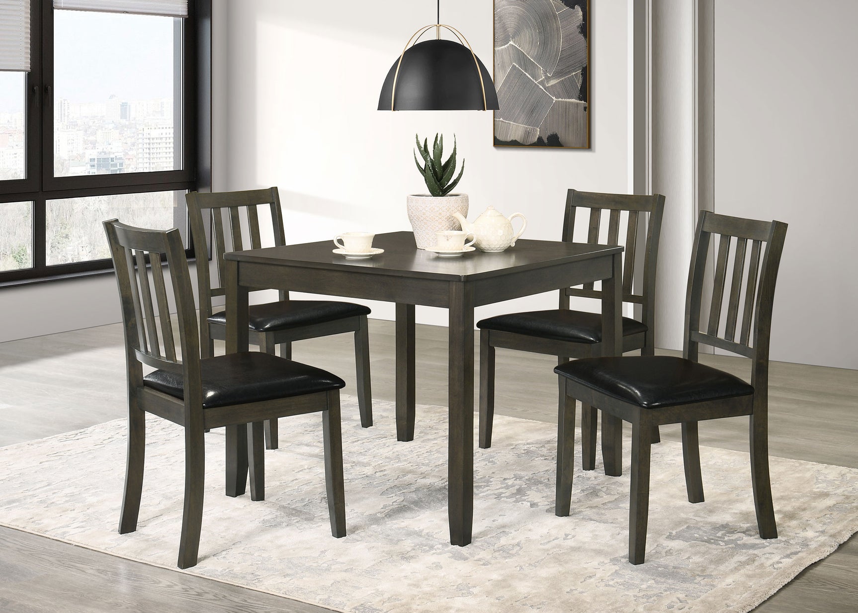 Tampa Furniture Outlet - Coaster - Parkwood 5-piece Square Dining Table Set Dark Ash Brown - 150410