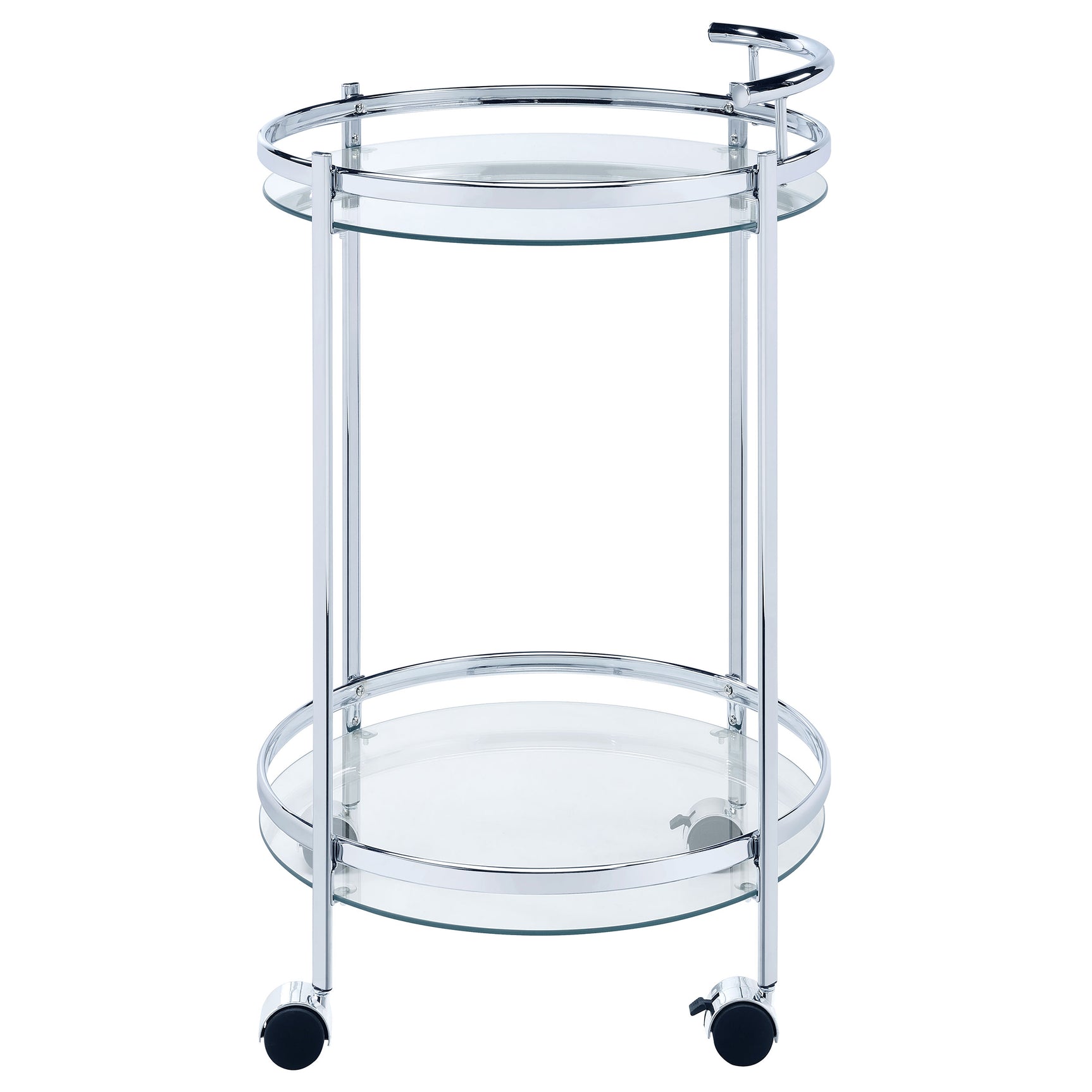 Chrissy Round Glass Shelf Metal Bar Cart Chrome - Tampa Furniture Outlet