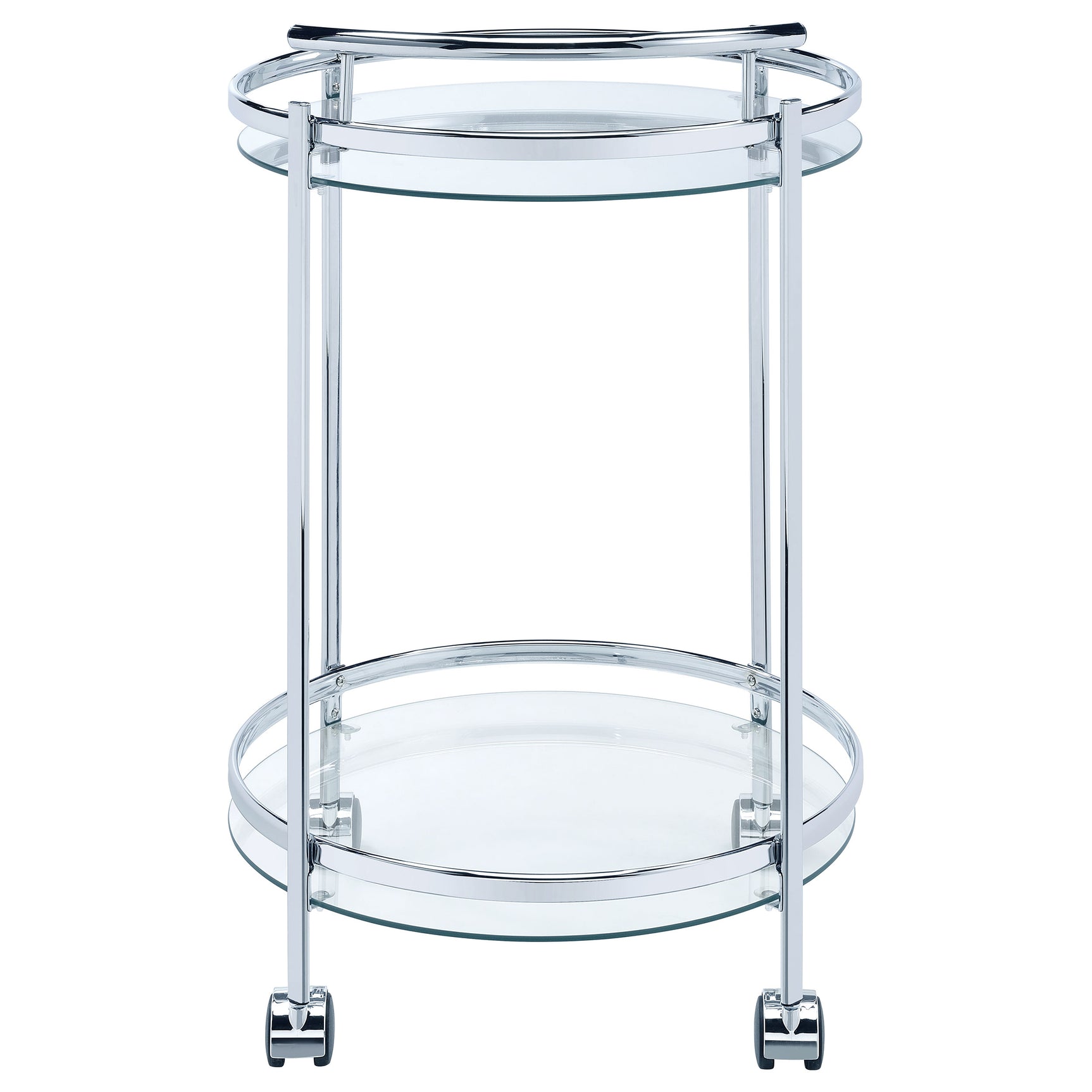 Chrissy Round Glass Shelf Metal Bar Cart Chrome - Tampa Furniture Outlet