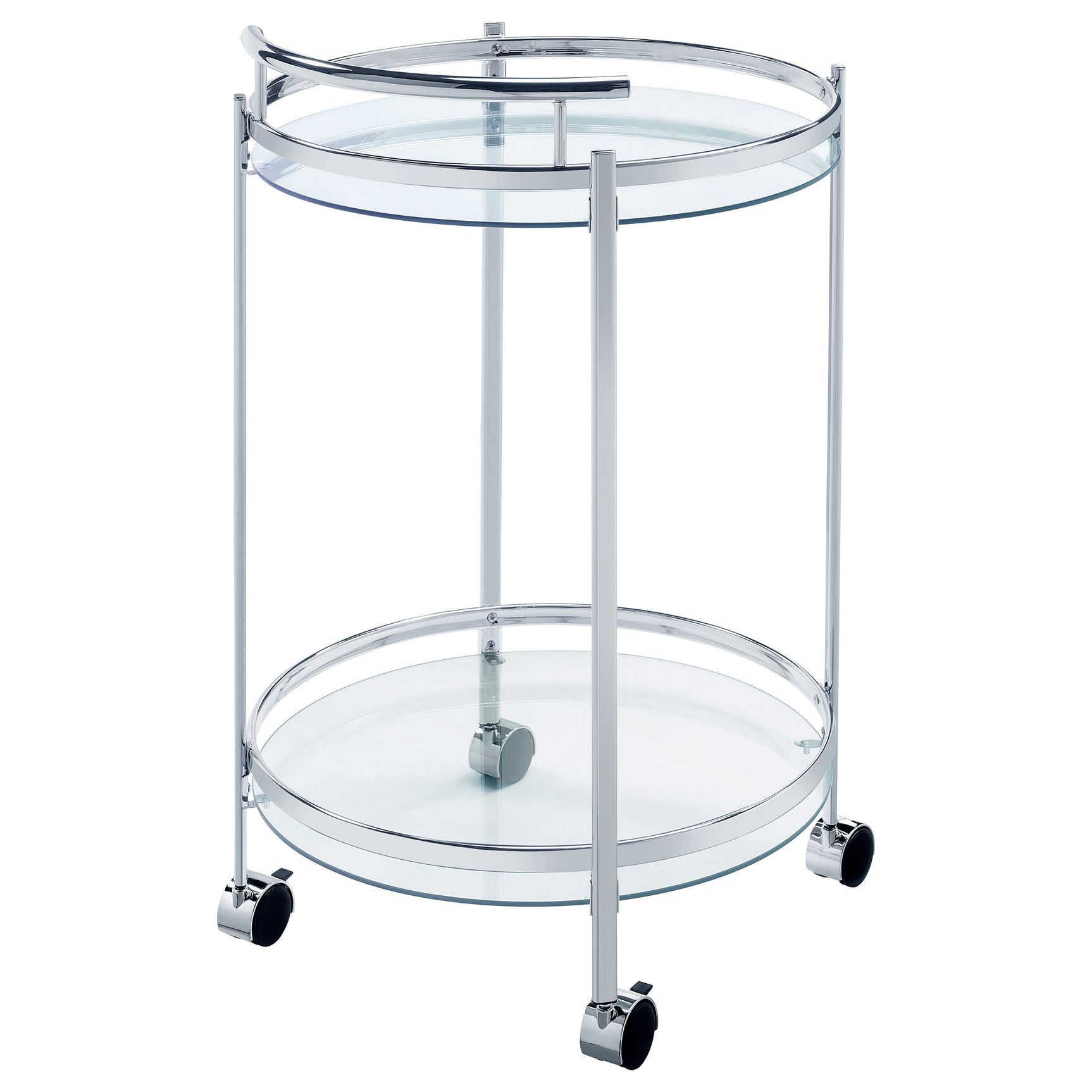 Chrissy Round Glass Shelf Metal Bar Cart Chrome - Tampa Furniture Outlet