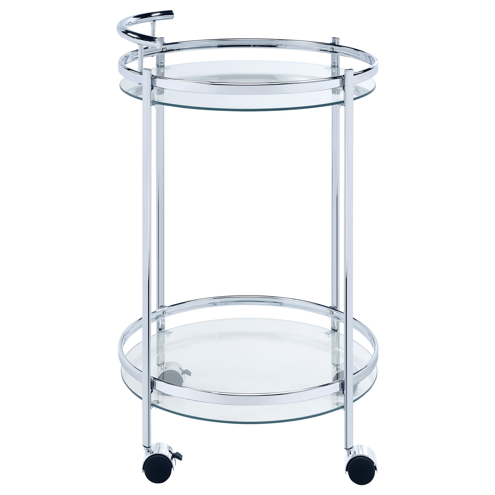 Chrissy Round Glass Shelf Metal Bar Cart Chrome - Tampa Furniture Outlet