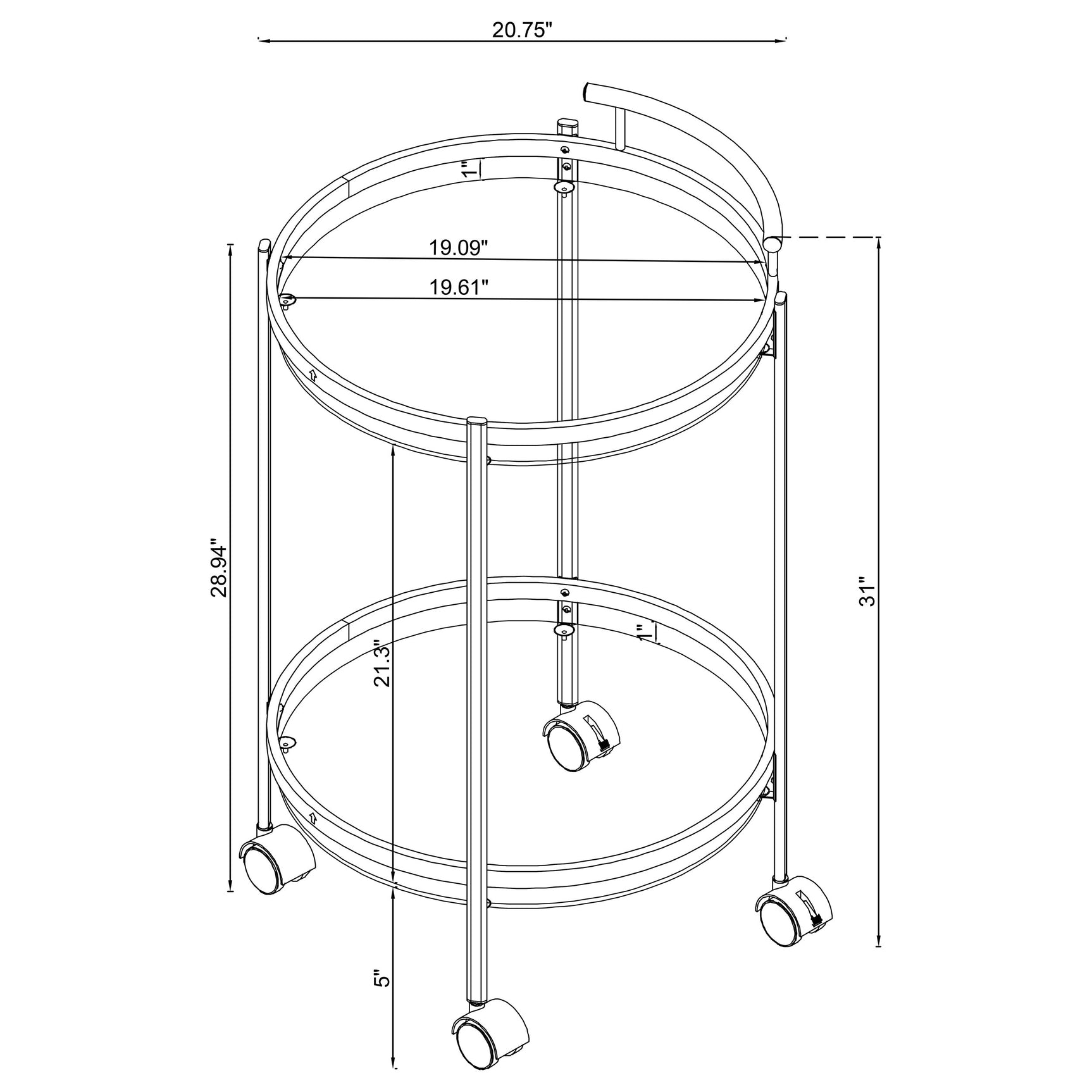 Chrissy Round Glass Shelf Metal Bar Cart Chrome - Tampa Furniture Outlet