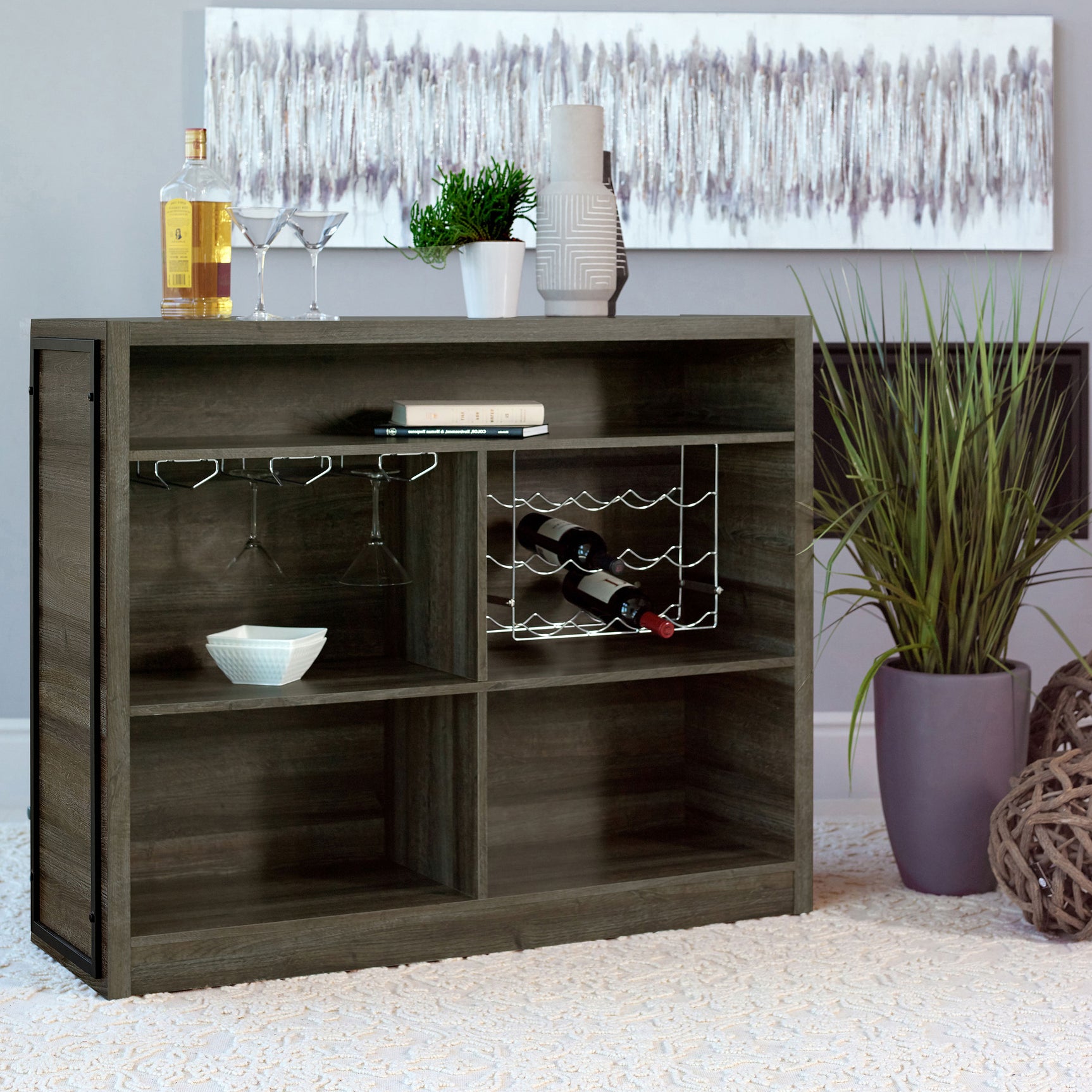 Joe 5-shelf Composite Wood Home Bar Wine Cabinet Aged Oak - Tampa Furniture Outlet