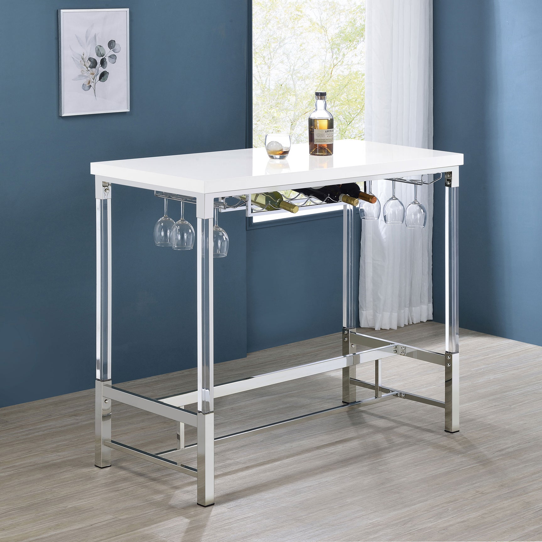 Norcrest 47-inch Acrylic Leg Bar Table White High Gloss - Tampa Furniture Outlet